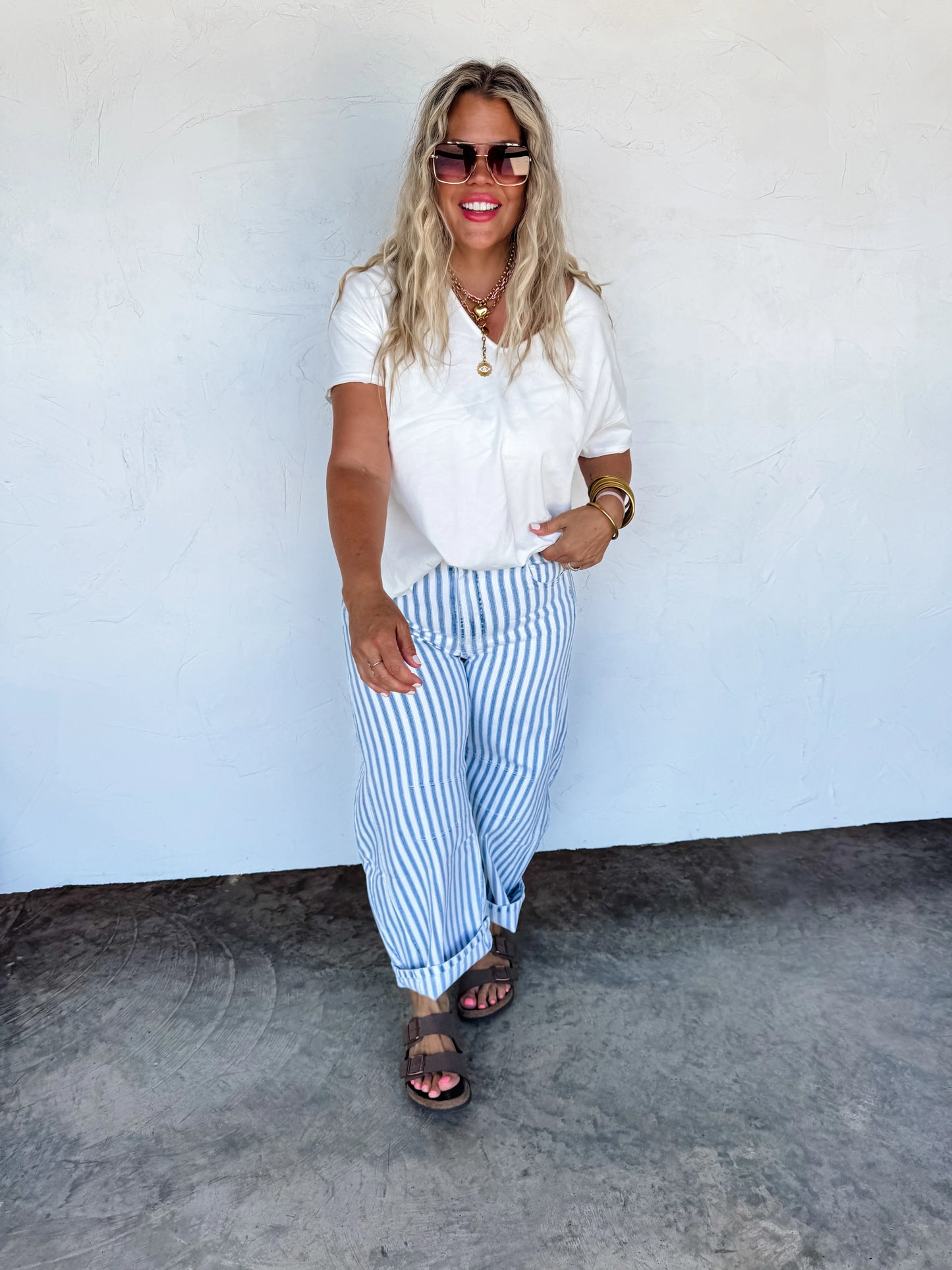 PREORDER - Beachy Stripe Barrell Jeans