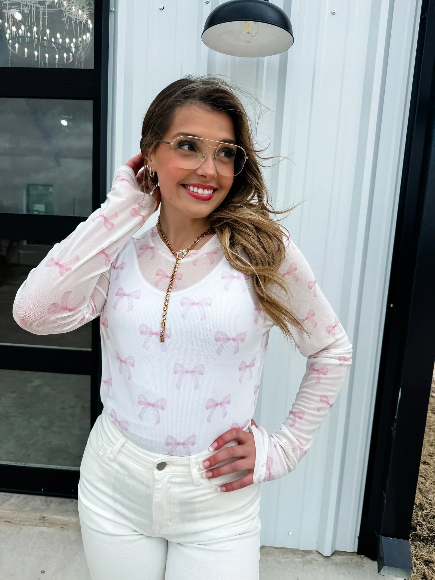 Chrissa Bow Mesh Tops