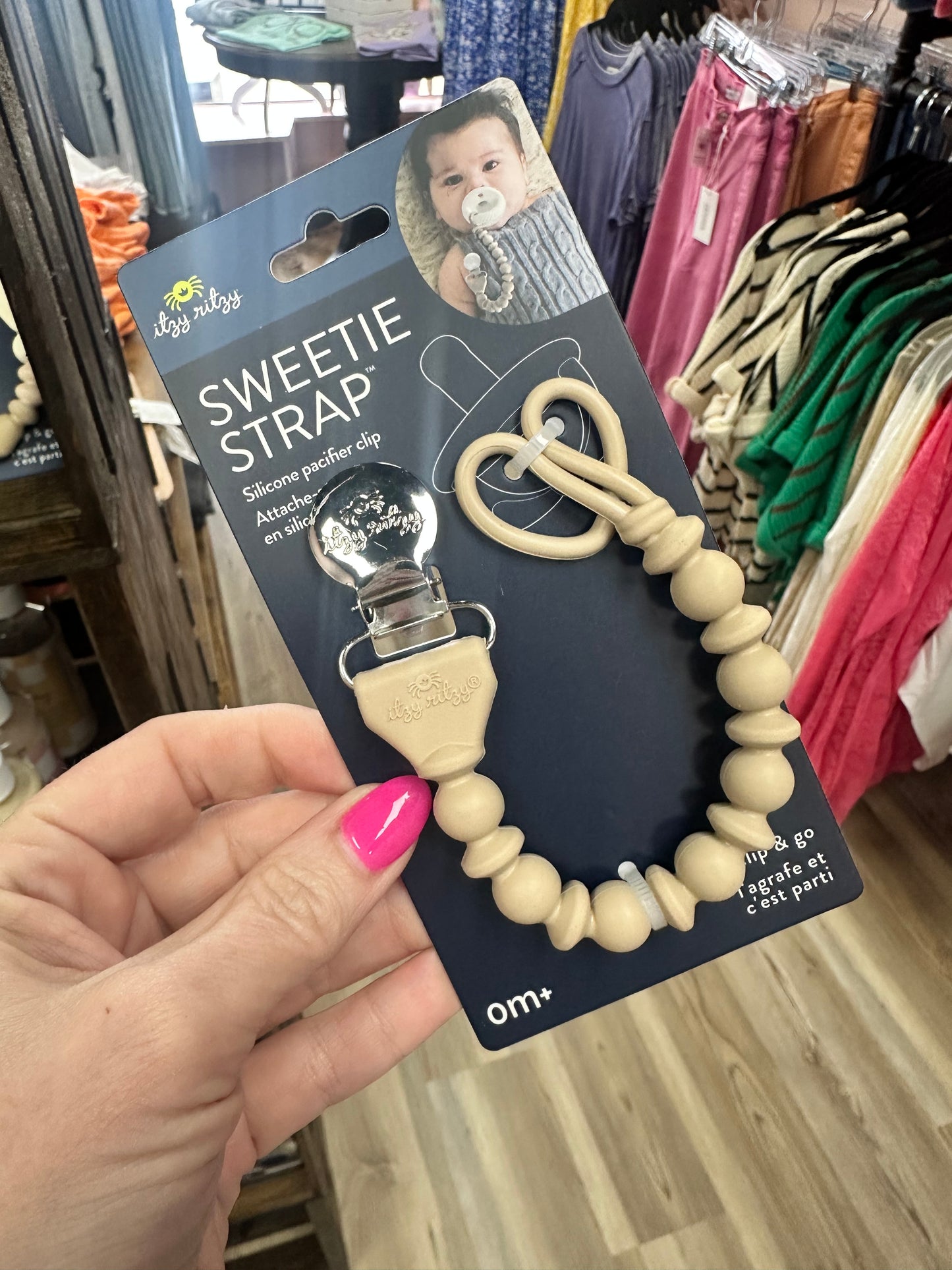 Itzy Ritzy Sweetie Strap Silicone Pacifier Clip - Toast