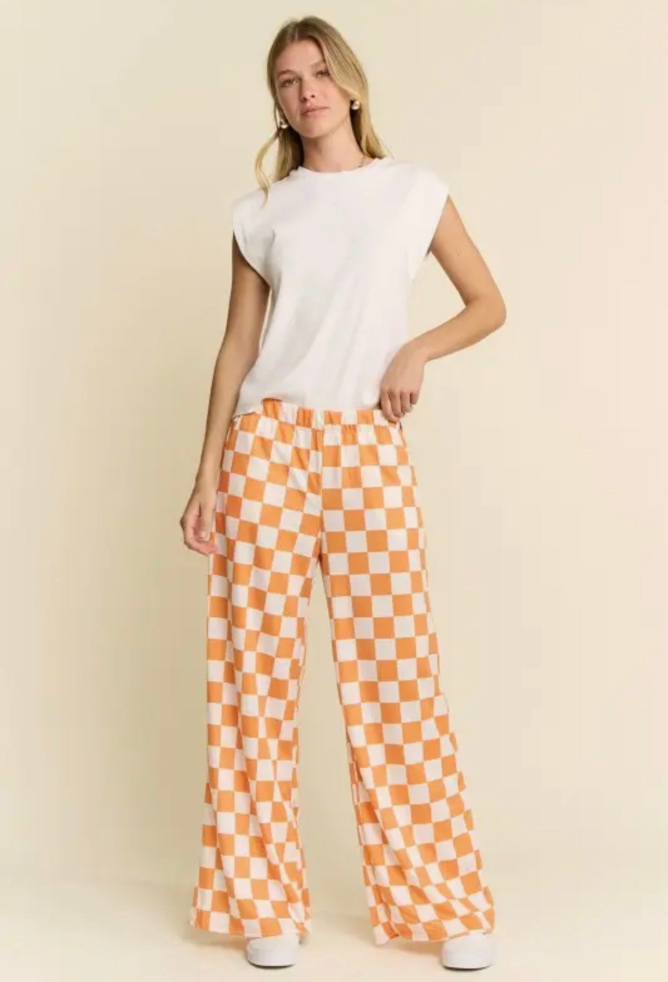Knit Orange/White Checkered Pants