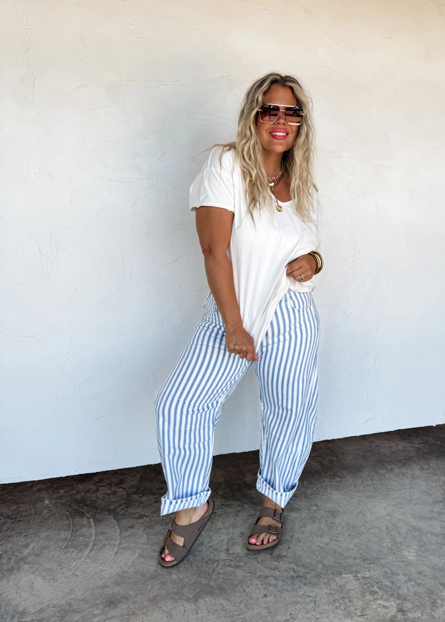 PREORDER - Beachy Stripe Barrell Jeans