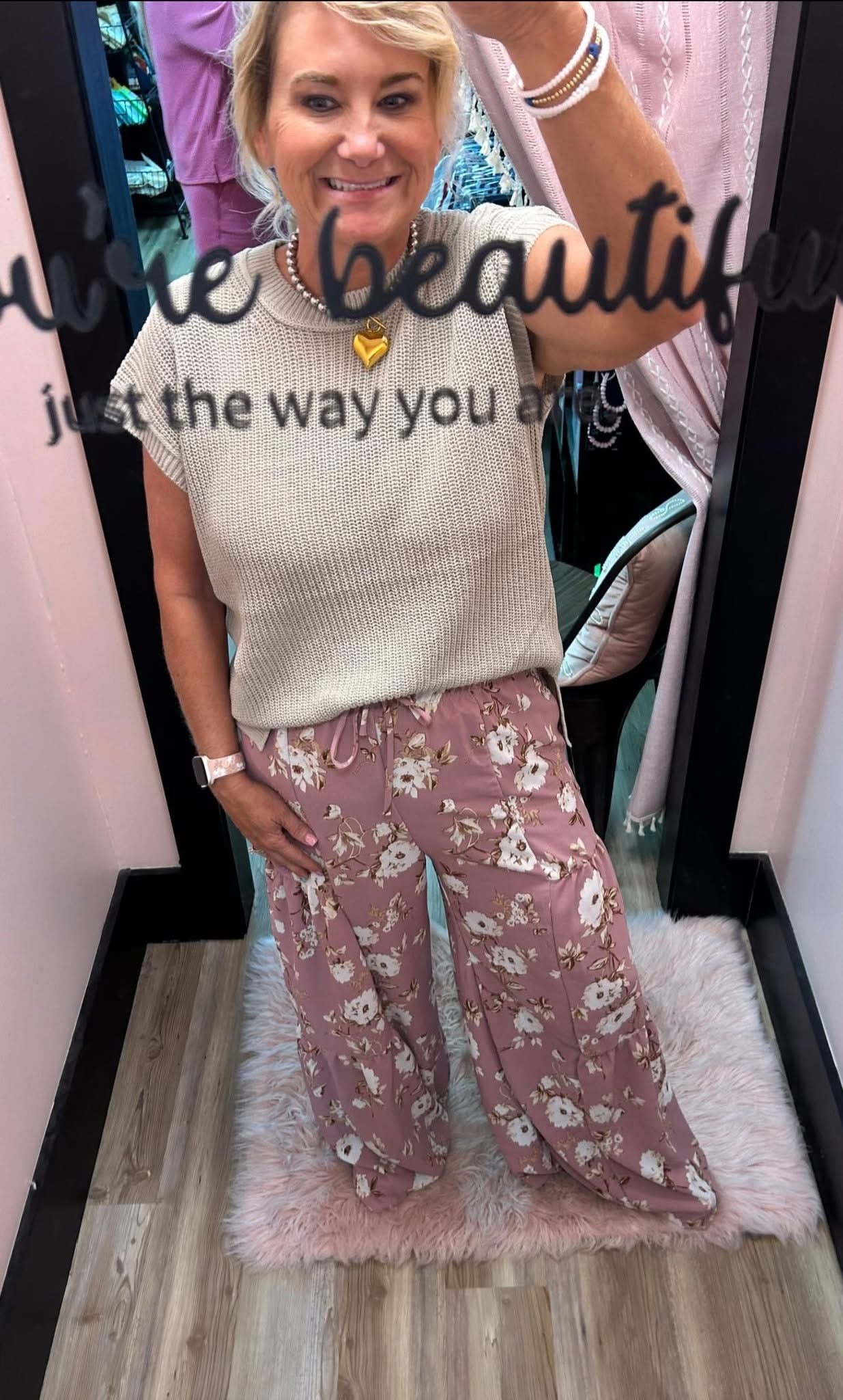 Wide Leg Floral Pants - Mauve