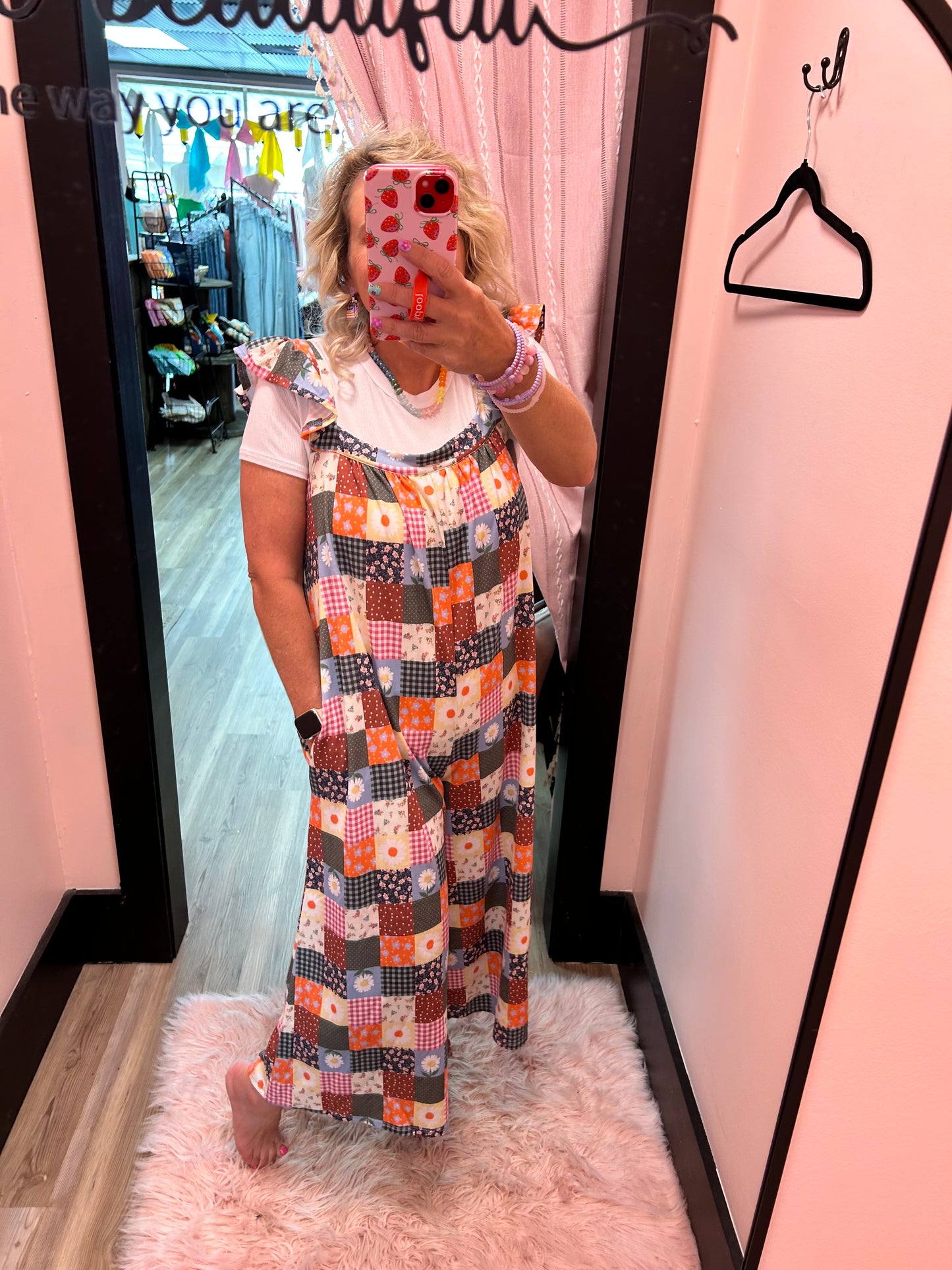 Patchwork Jumpsuit with Ruffle Sleeve