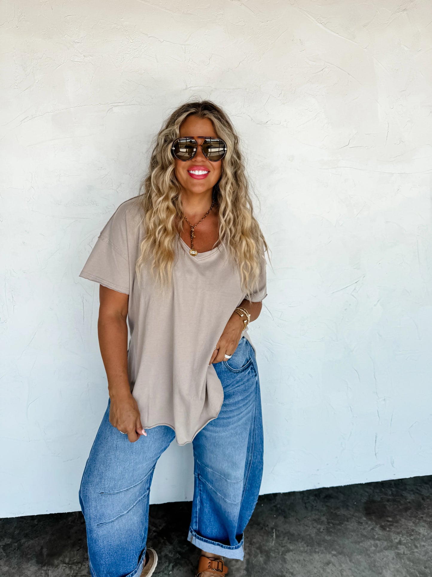PREORDER - Joey Vneck Washed Cotton Boyfriend Tee