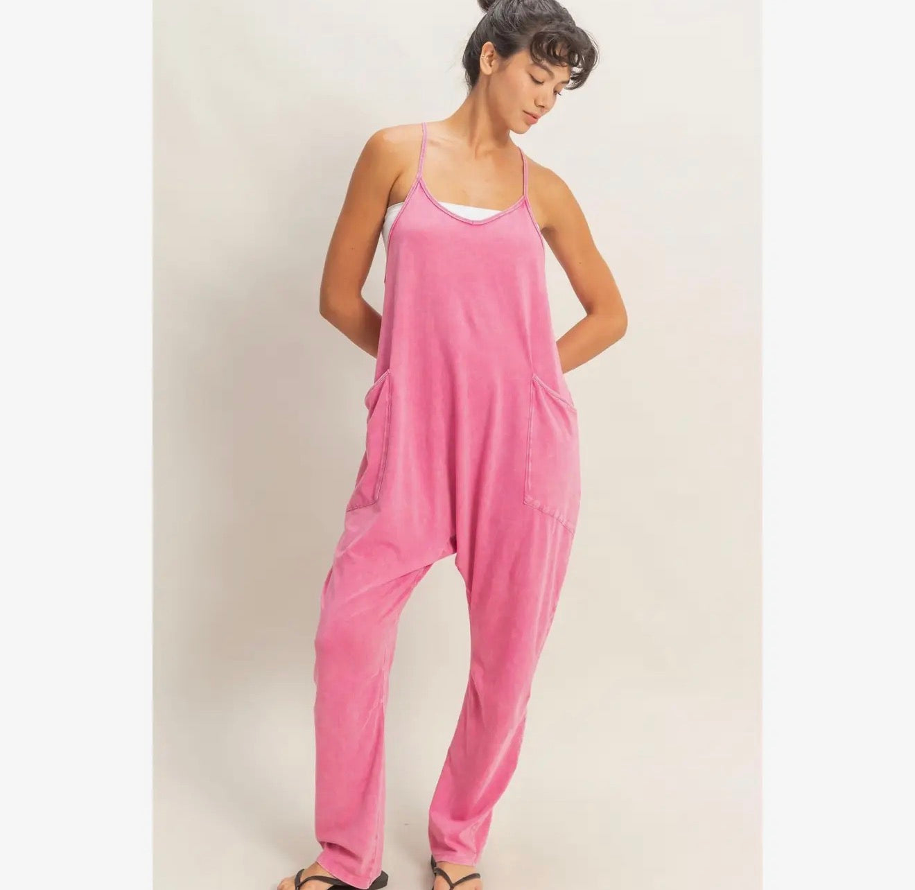Mineral Wash Jumpsuit - Fuschia