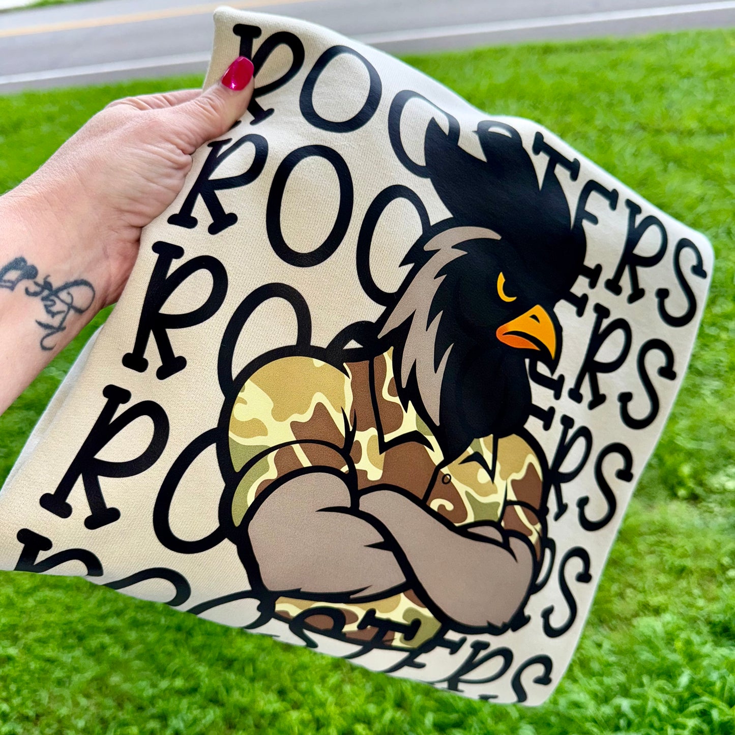 Camo Roosters Sand Sweatshirt