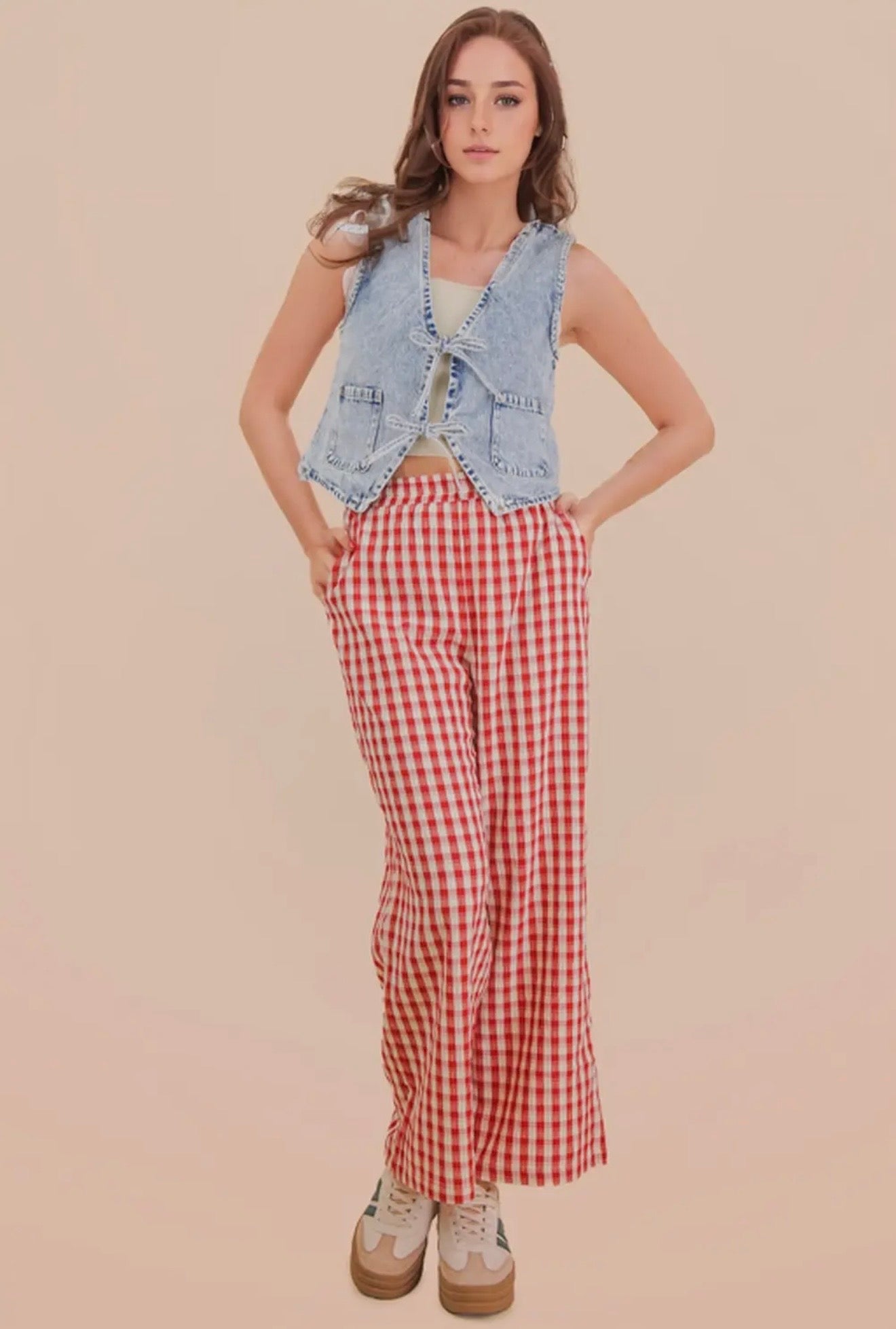 Denim Acid Washed Front Tie Vest
