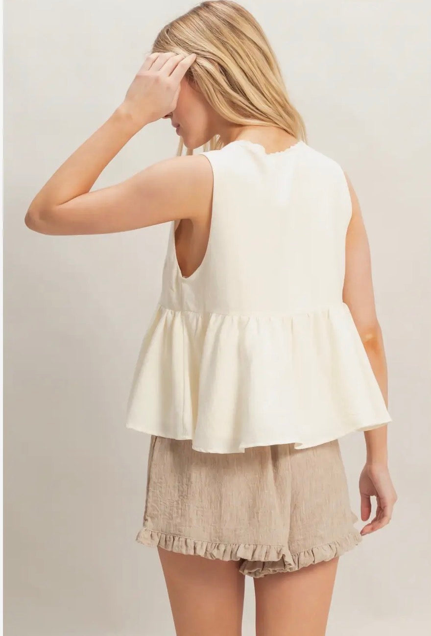 Lace Trim Tie Front Top