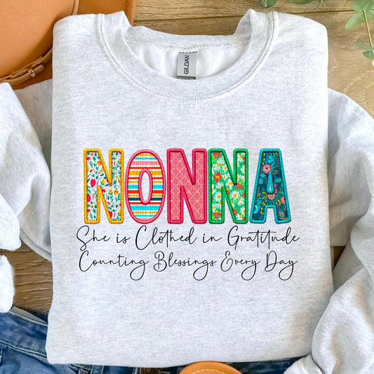 She Is…Nonna Spring Faux Embroidery Graphic Tee/Sweatshirt