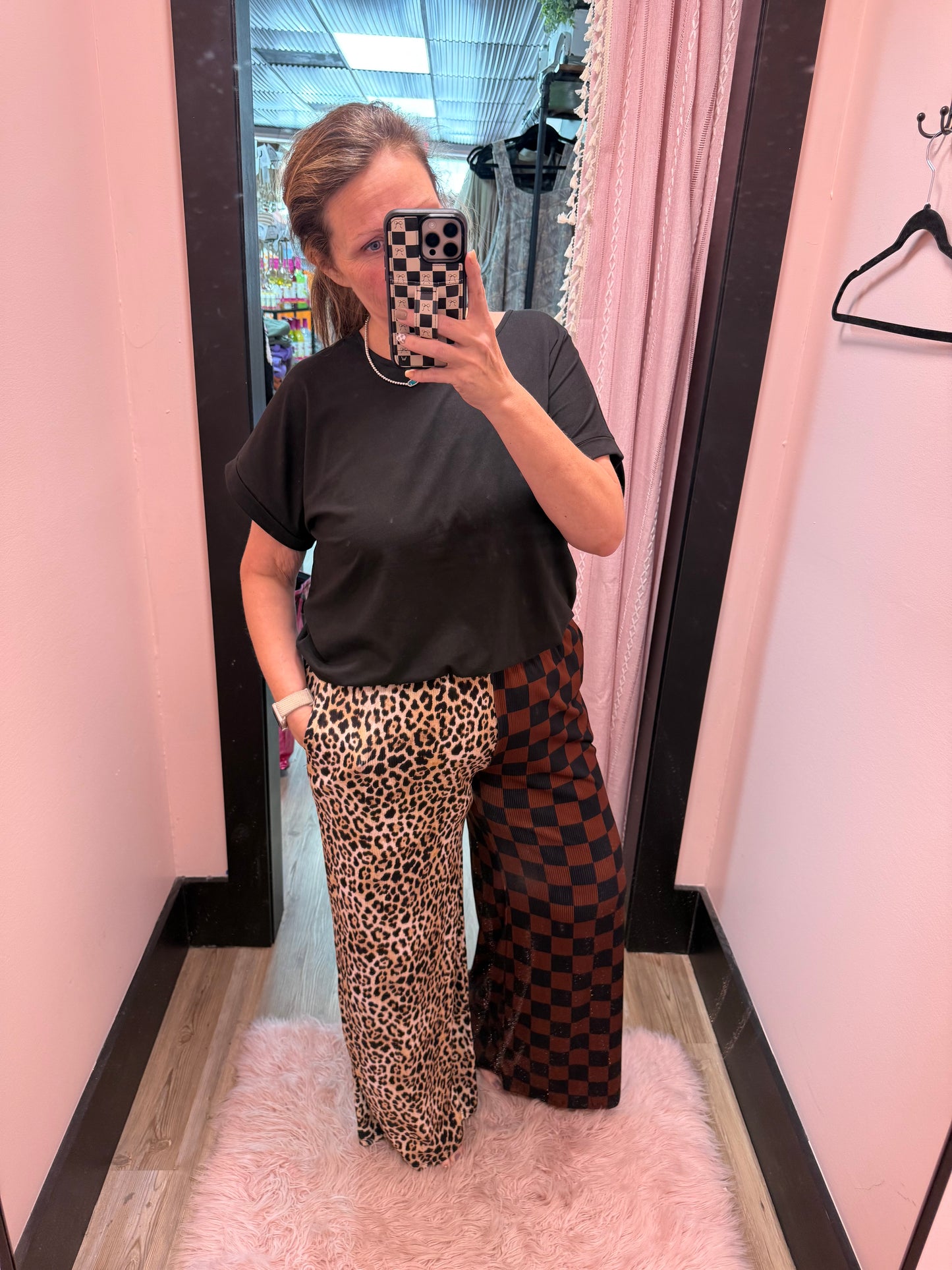 Split Decision Leopard Checkered Pants