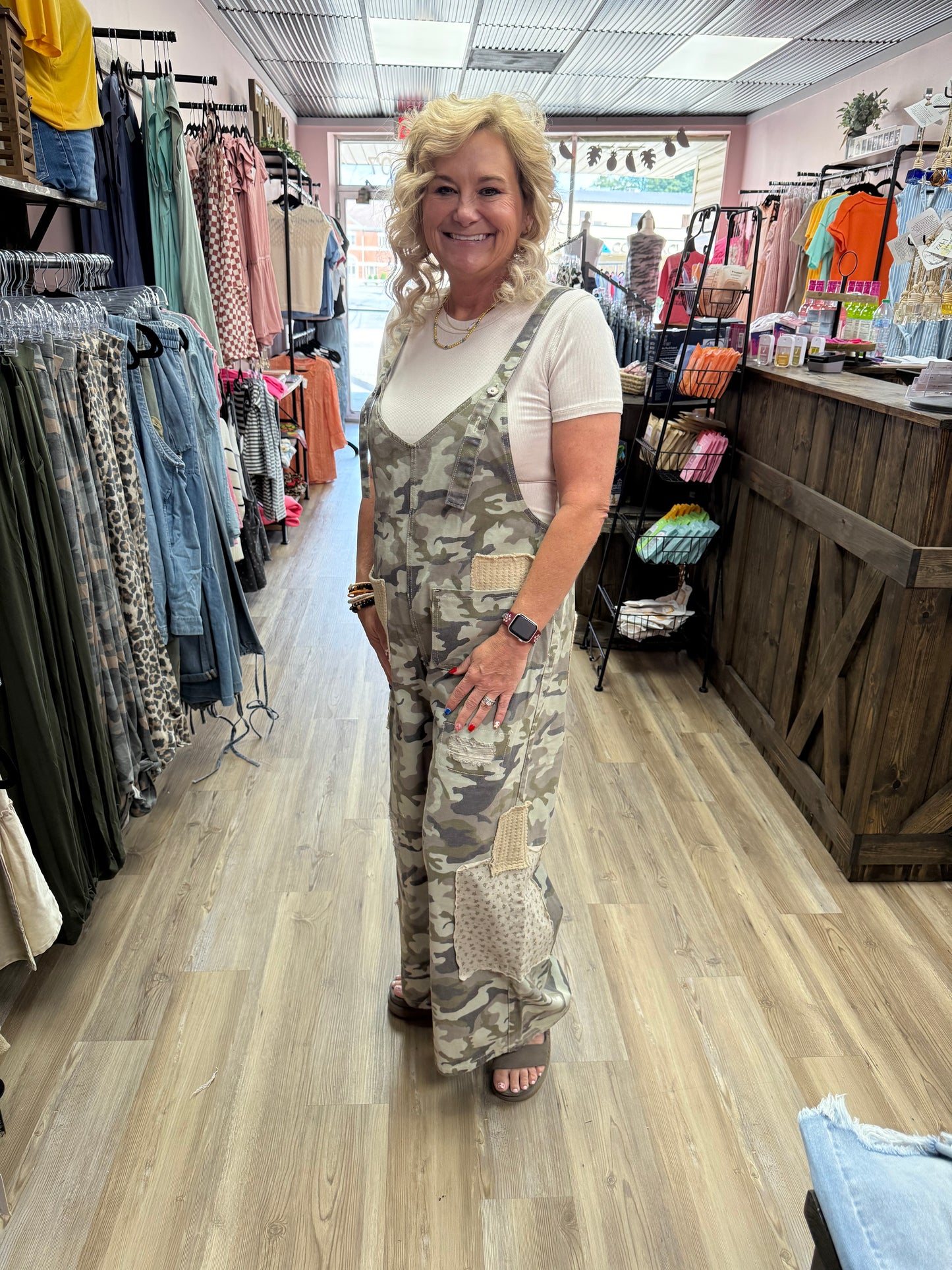 POL Vintage Washed Denim Overalls - Camo