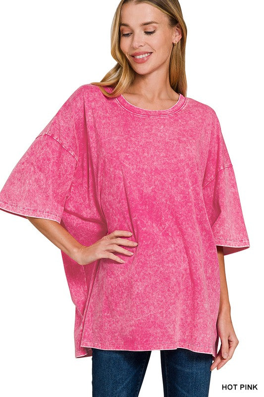 Acid Wash Boyfriend Tee - Pink