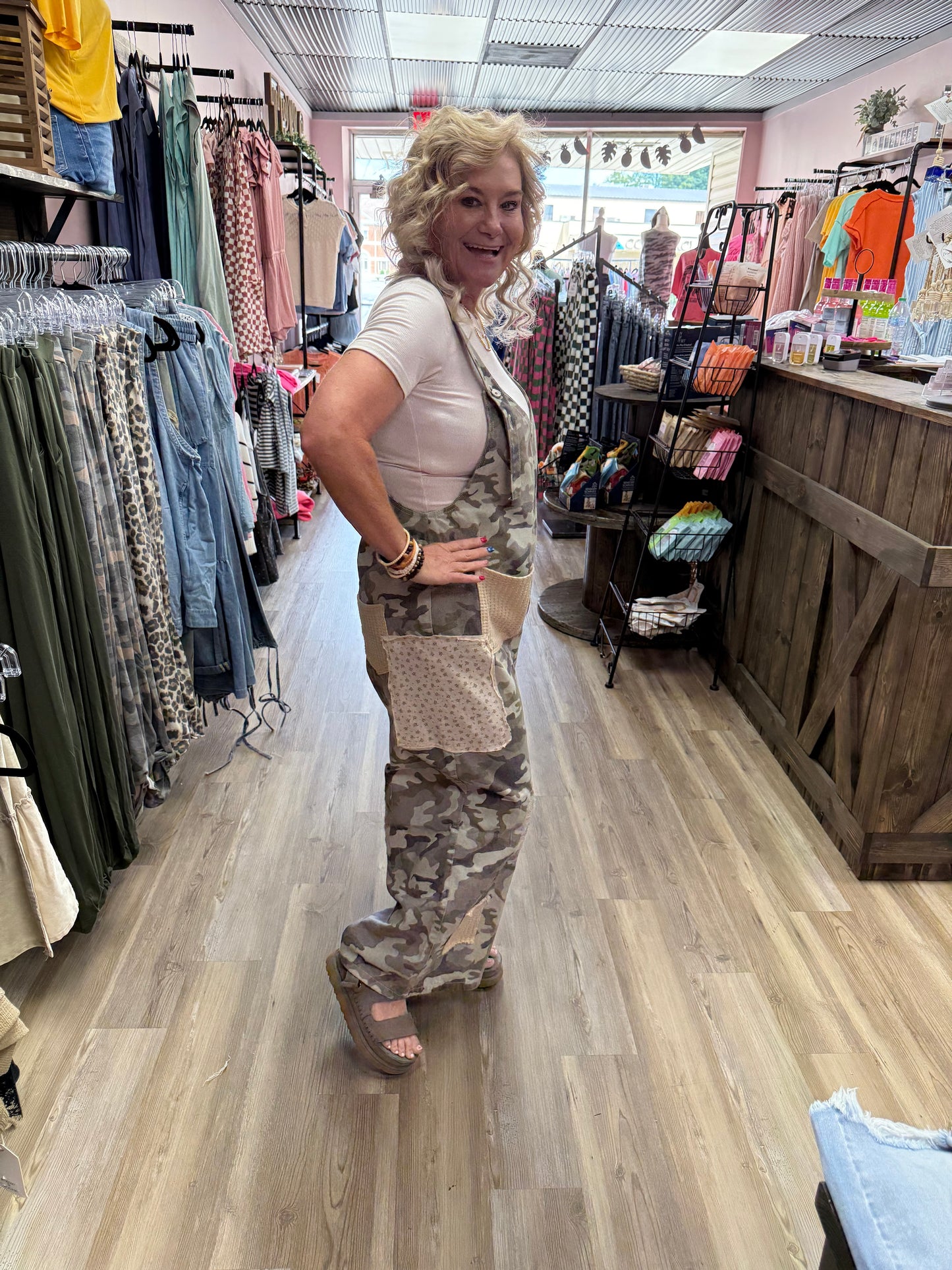 POL Vintage Washed Denim Overalls - Camo