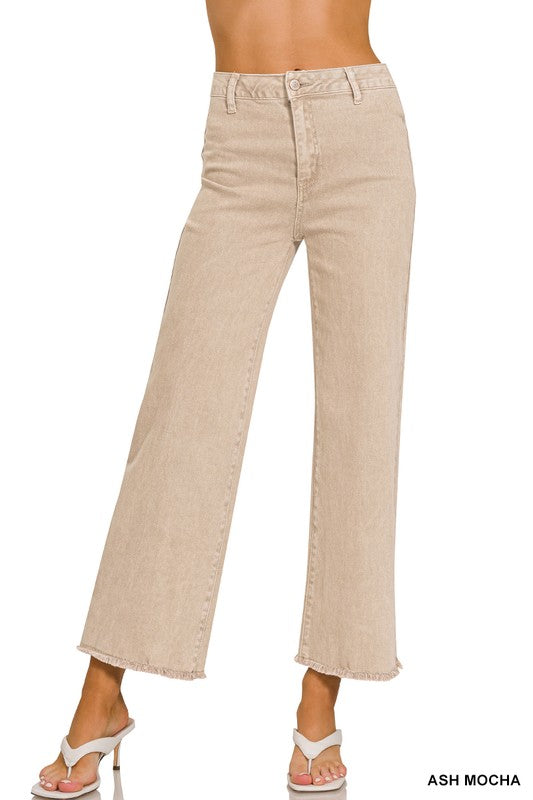 Acid Washed High Waist Frayed Hem Jeans