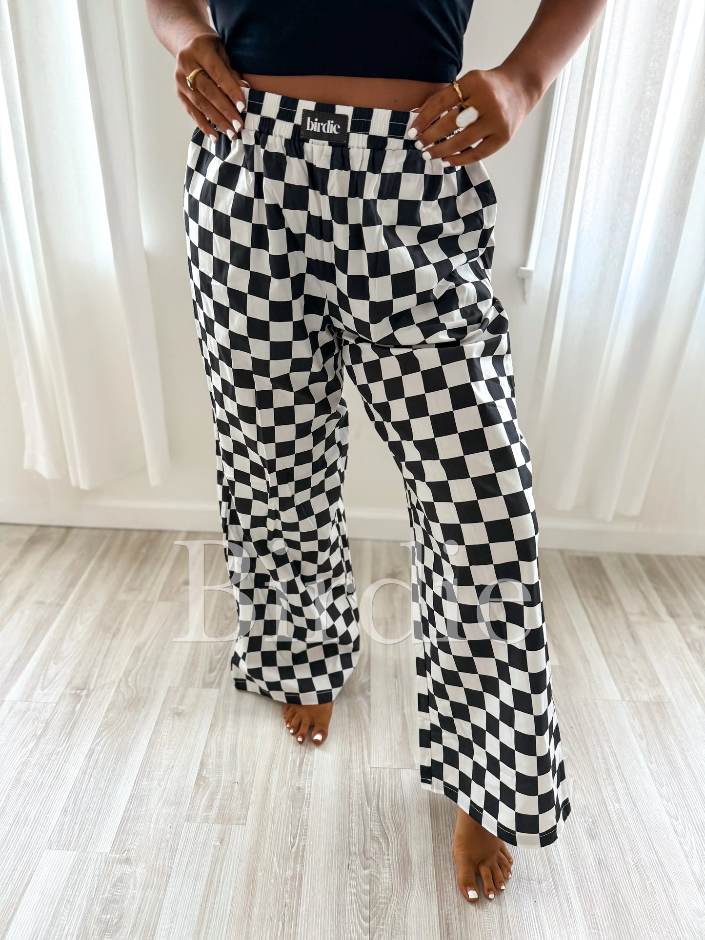 PREORDER BIRDIE- Black & White Checkered Boxer Pants