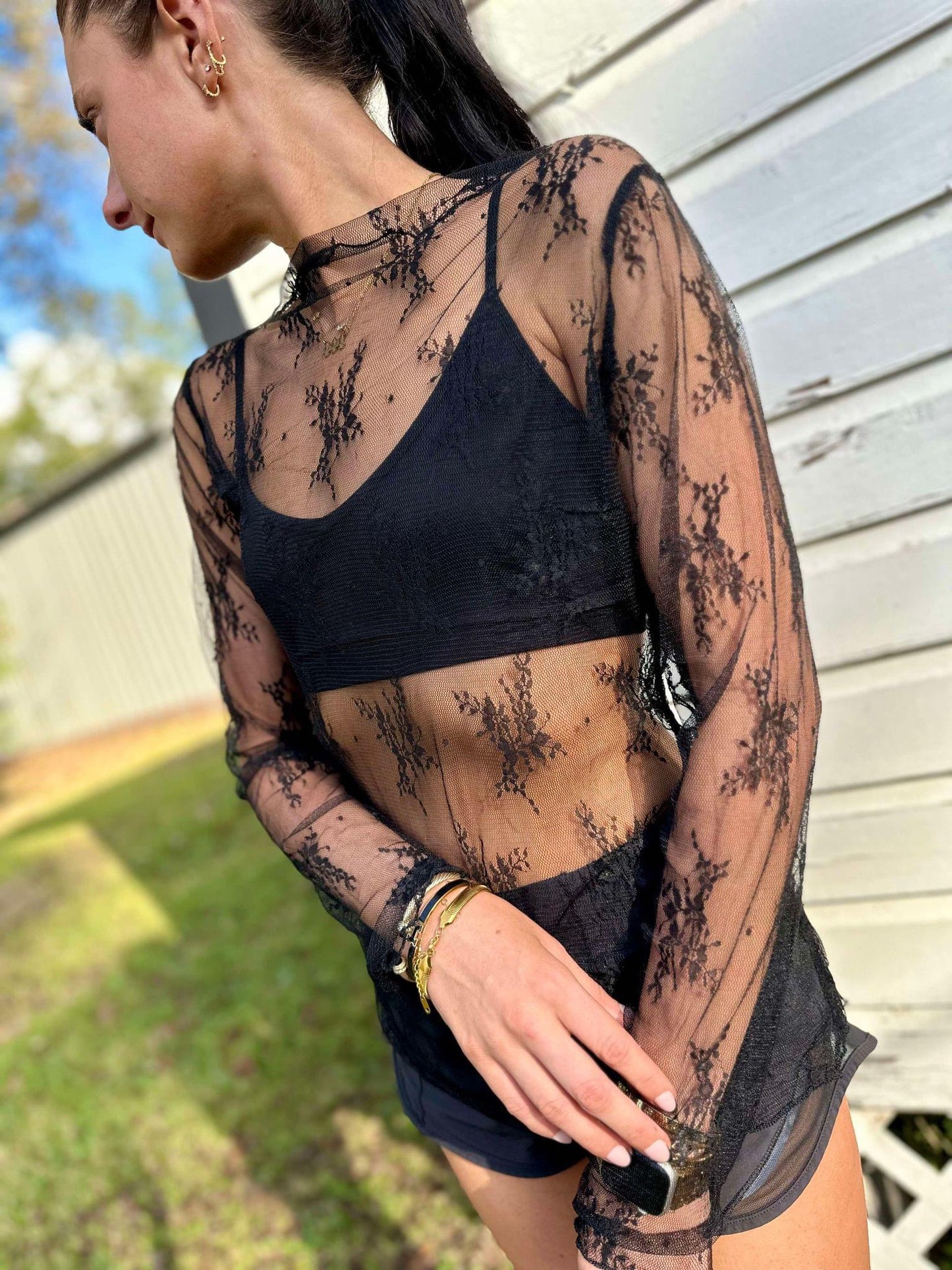 Lace See-Through Layering Top