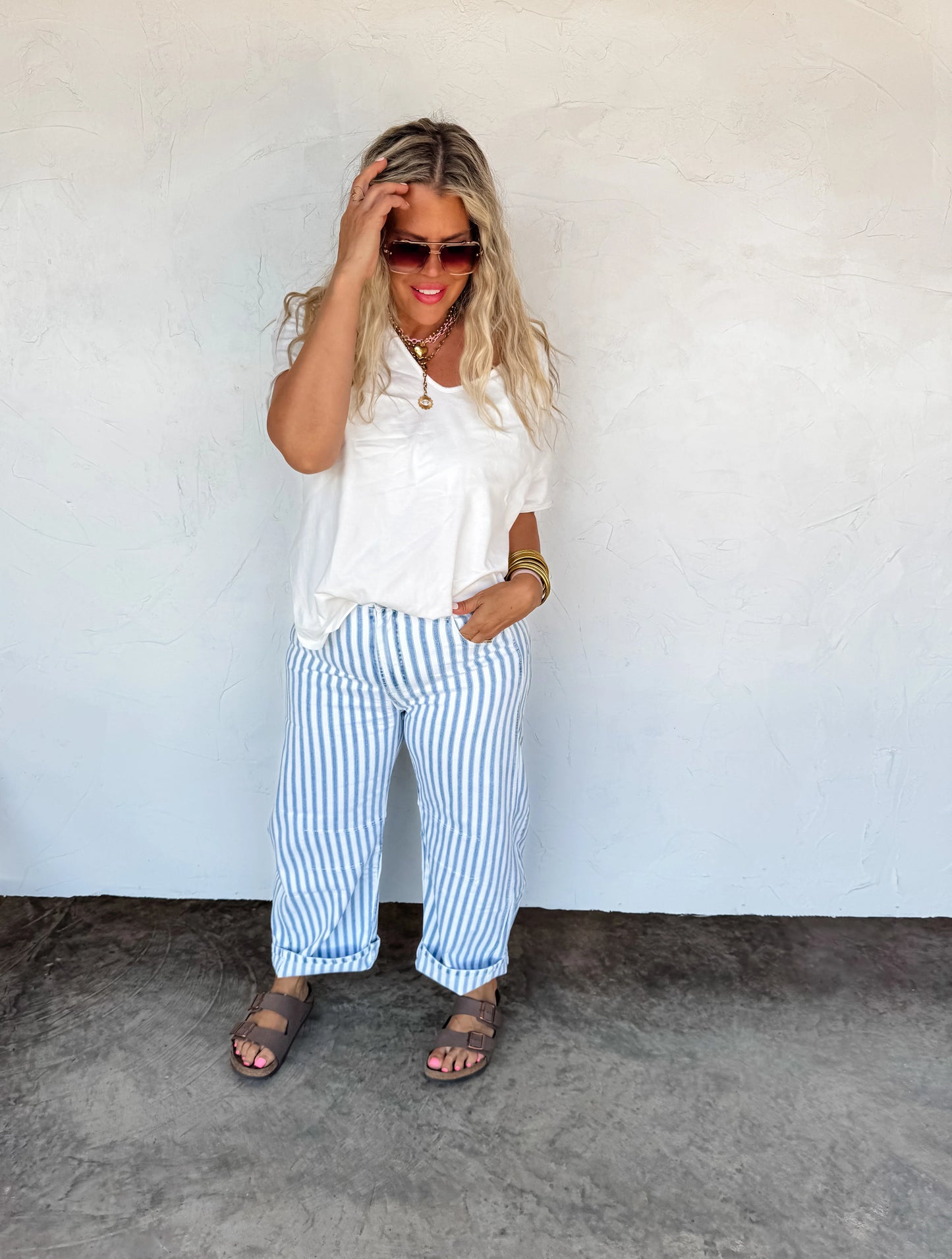 PREORDER - Beachy Stripe Barrell Jeans