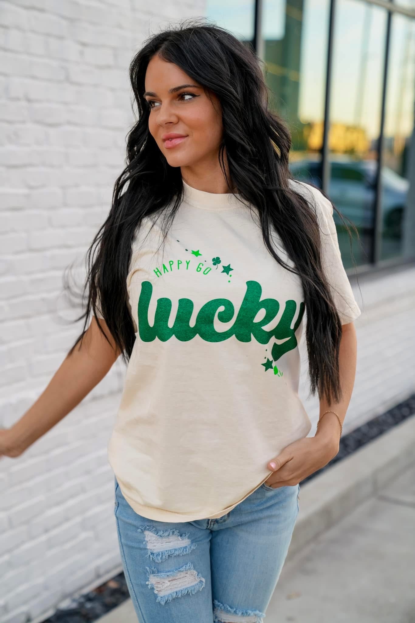 Happy Go Lucky Glitter Comfort Colors Tee