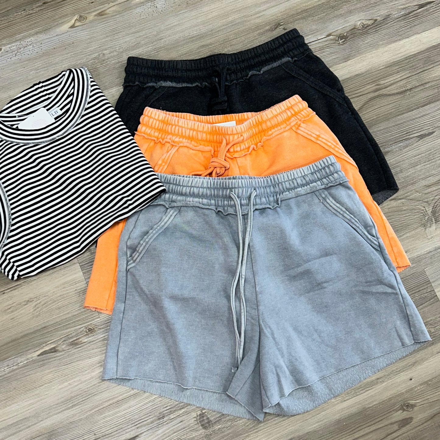 Acid Wash Fleece Drawstring Shorts with Pockets