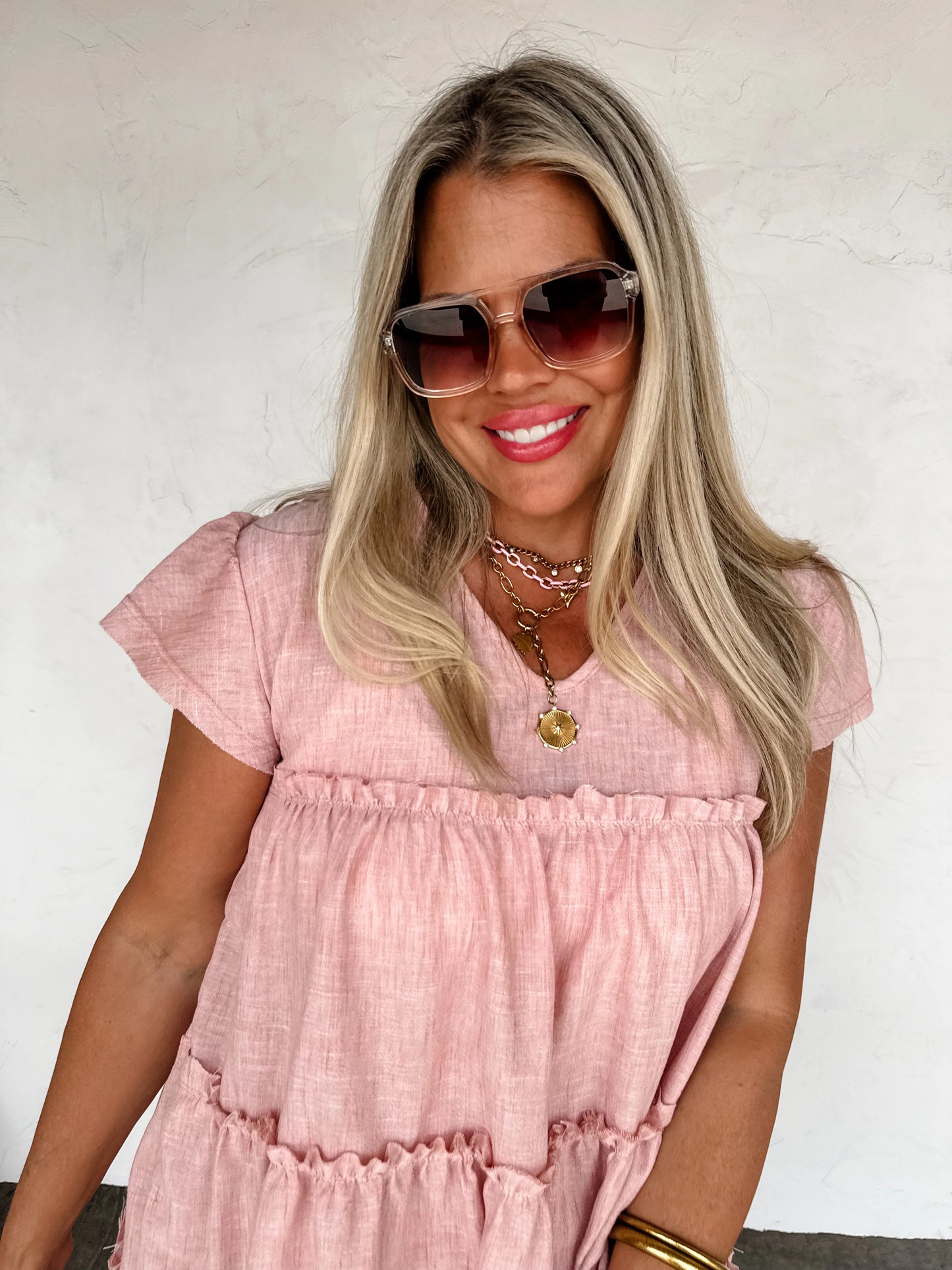 Day Dreaming Ruffle Dress - Vintage Pink