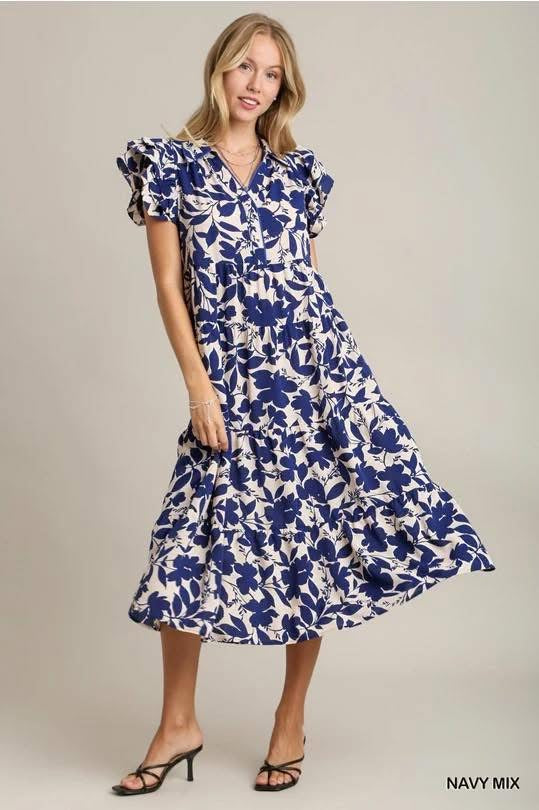Umgee Floral Dress - Navy