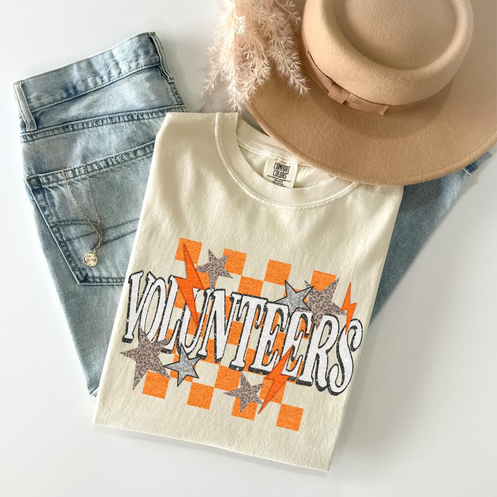 Volunteers Checkered Leopard & Star Graphic Tee
