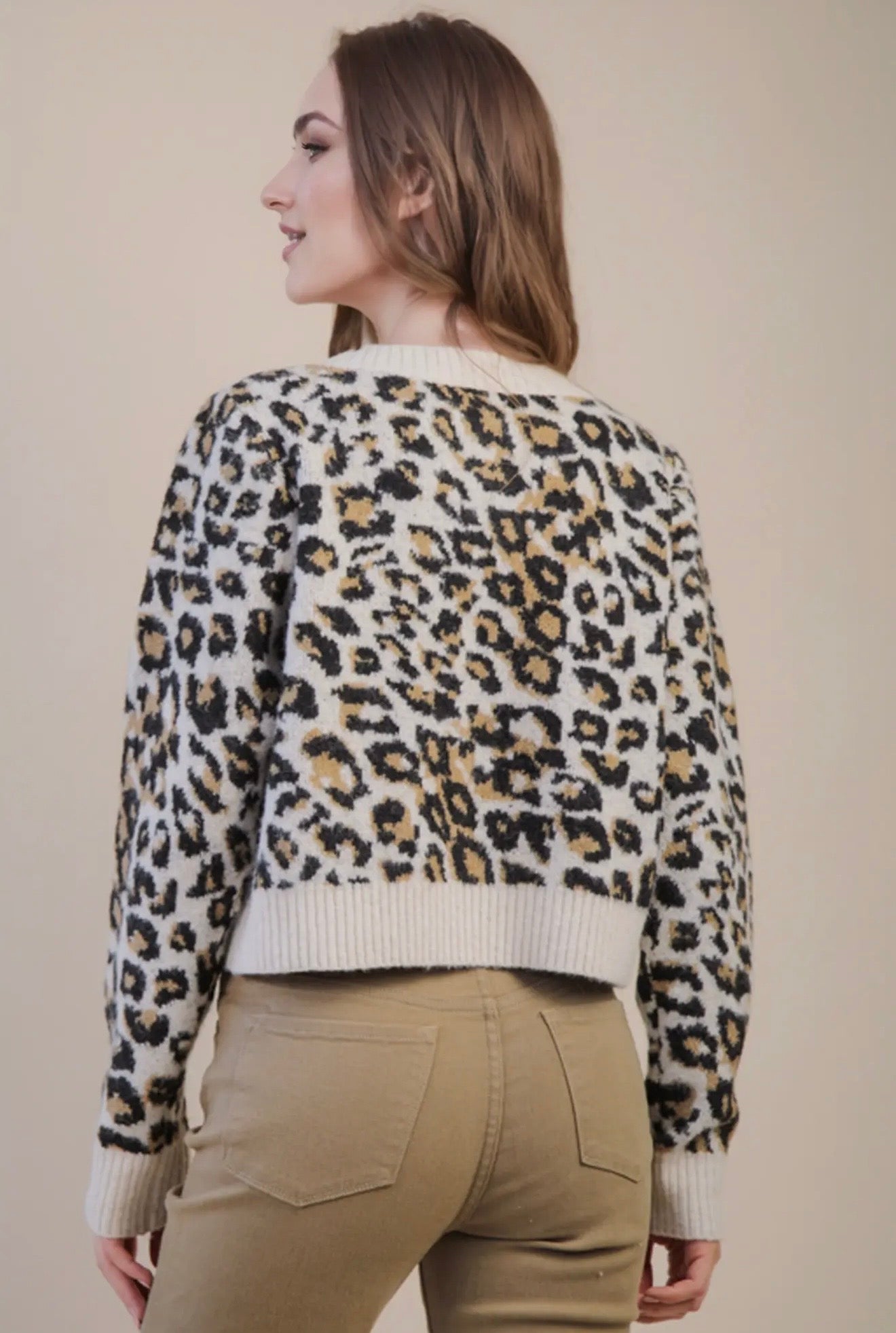 Leopard Soft Knit Sweater Cardigan