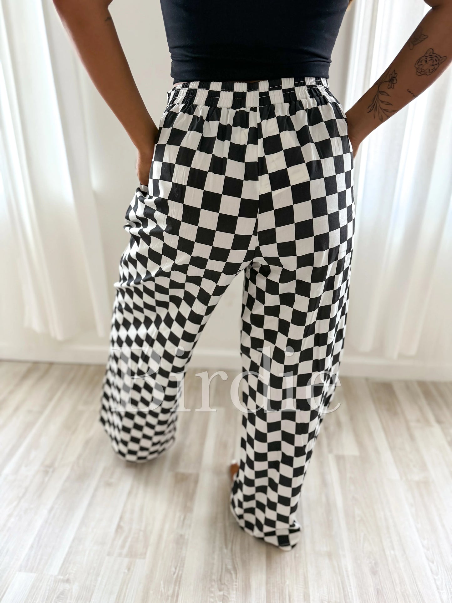 PREORDER BIRDIE- Black & White Checkered Boxer Pants