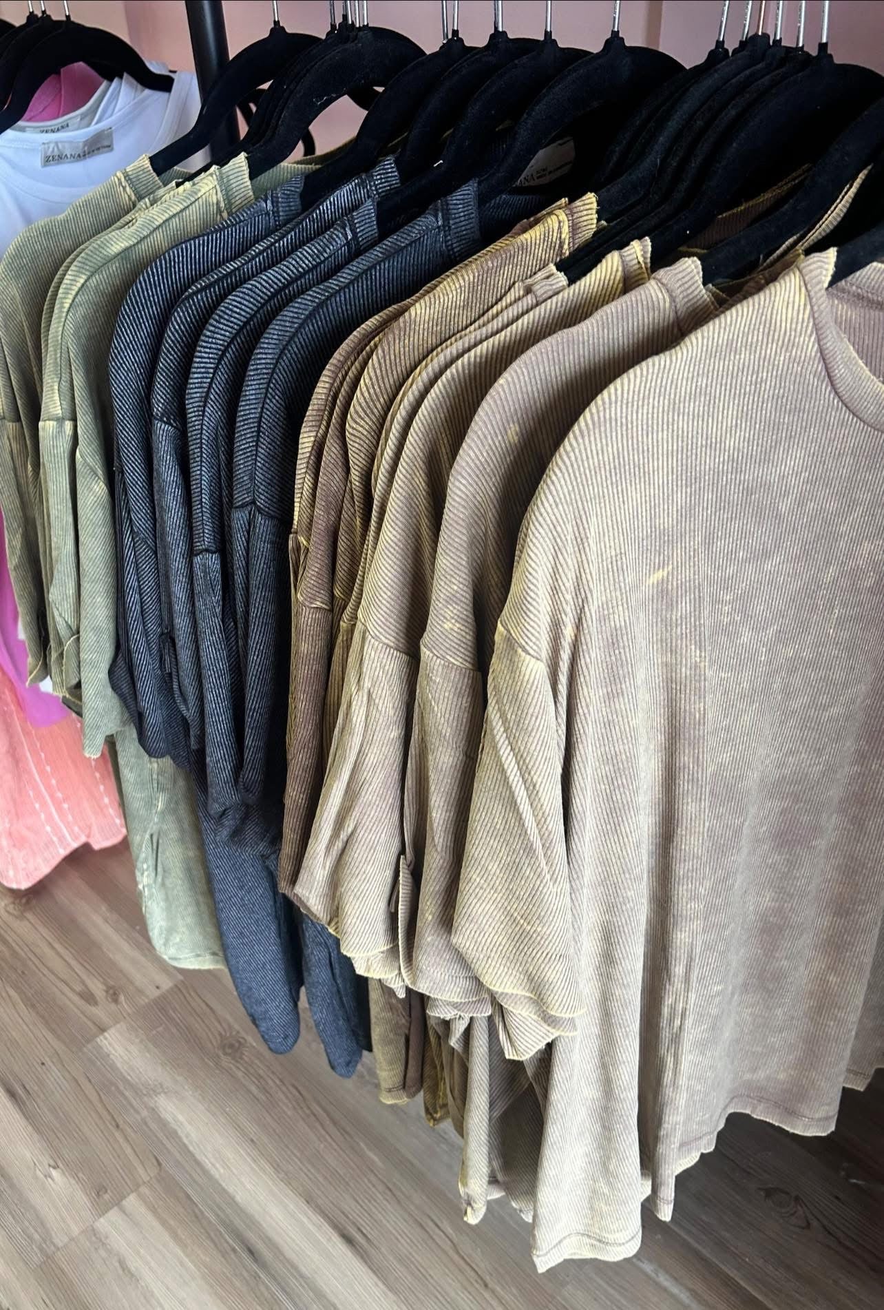 Washed Ribbed Short Sleeve Top - Asst Colors