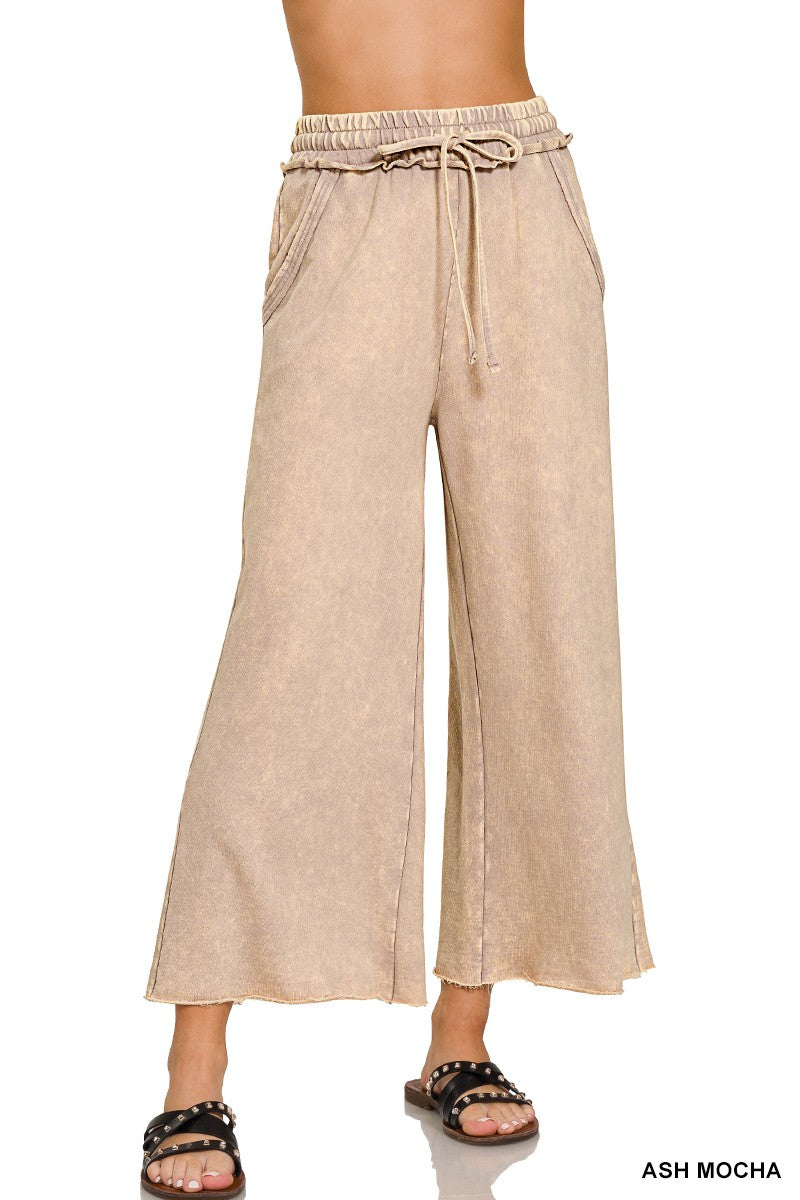 Acid Washed  Palazzo Cropped Sweatpants With Pockets