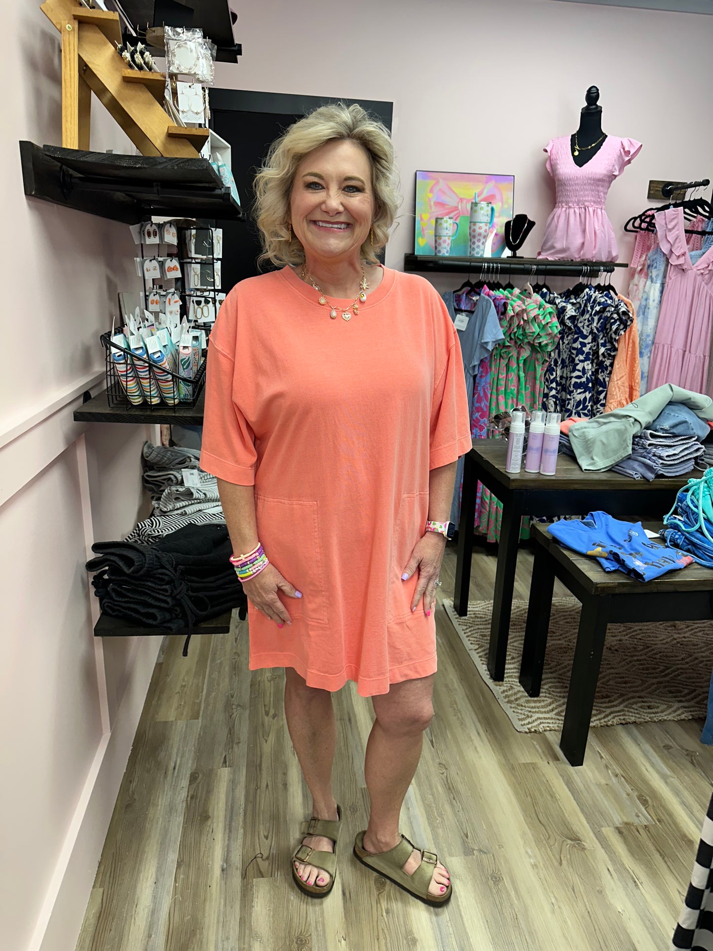 Short Sleeve Relaxed Fit T Shirt Mini Dress - Coral