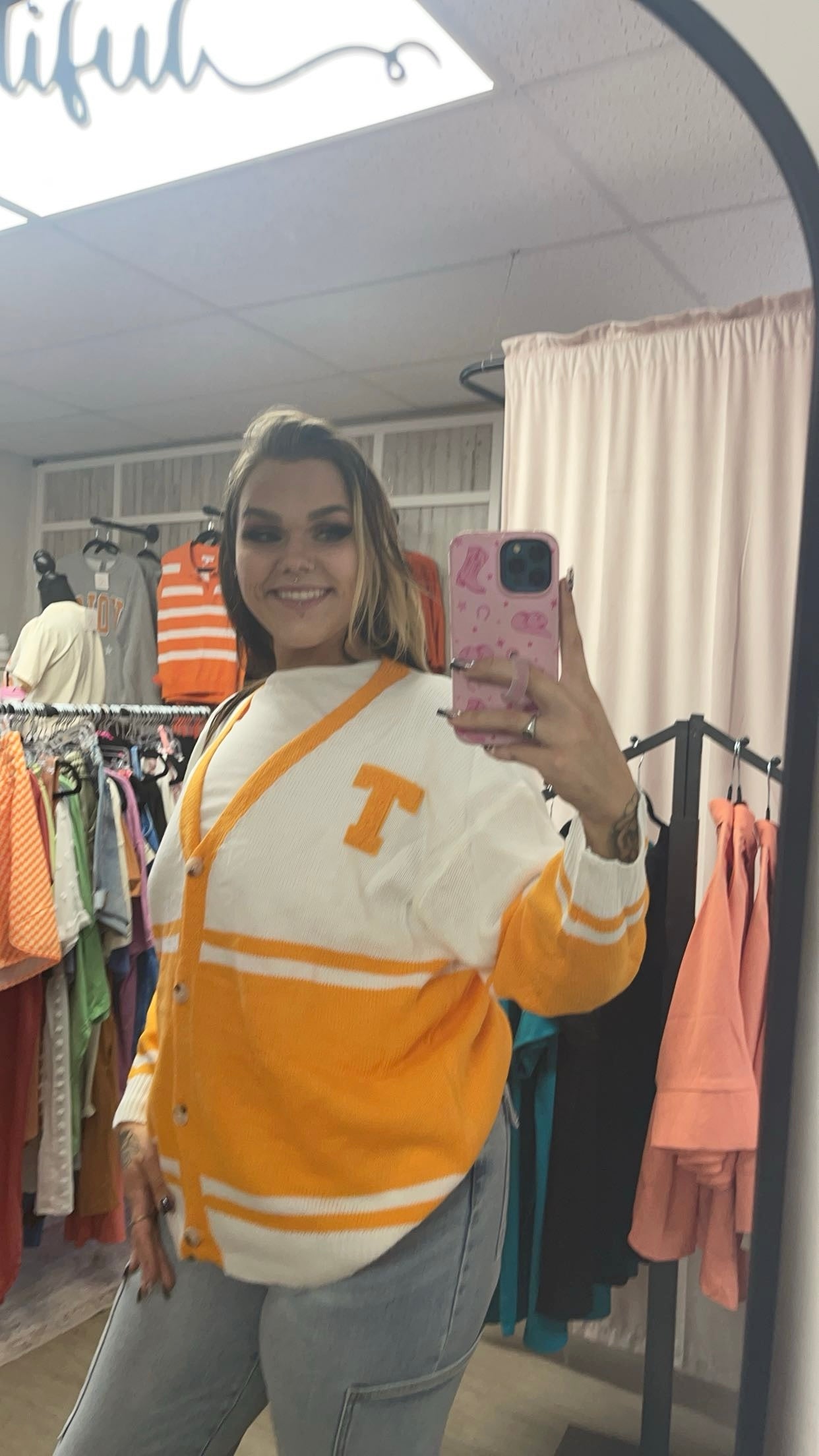 Tennessee V Neck Button Down Letter Patch Sweater
