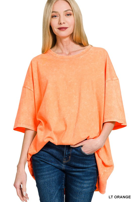 Acid Wash Boyfriend Tee -Orange