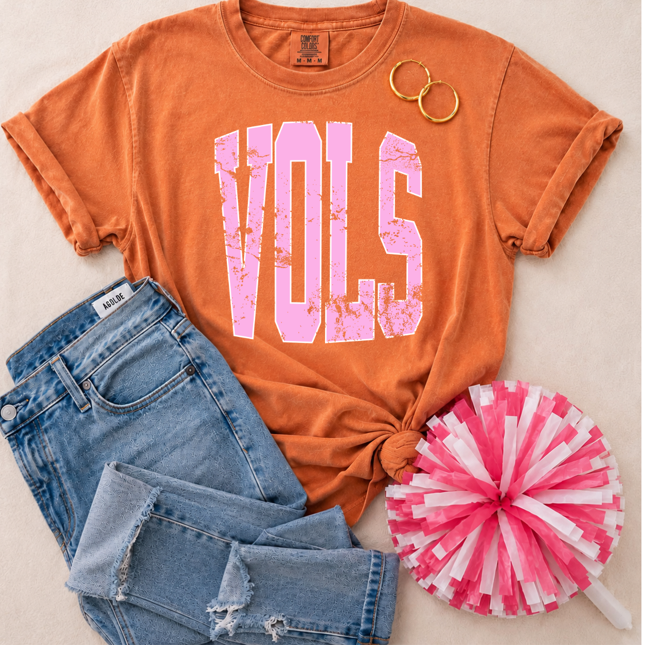 Pink Stretched Varsity Vols Comfort Colors Tee