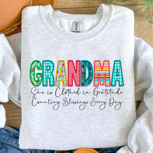 She Is…Grandma Spring Faux Embroidery Graphic Tee/Sweatshirt