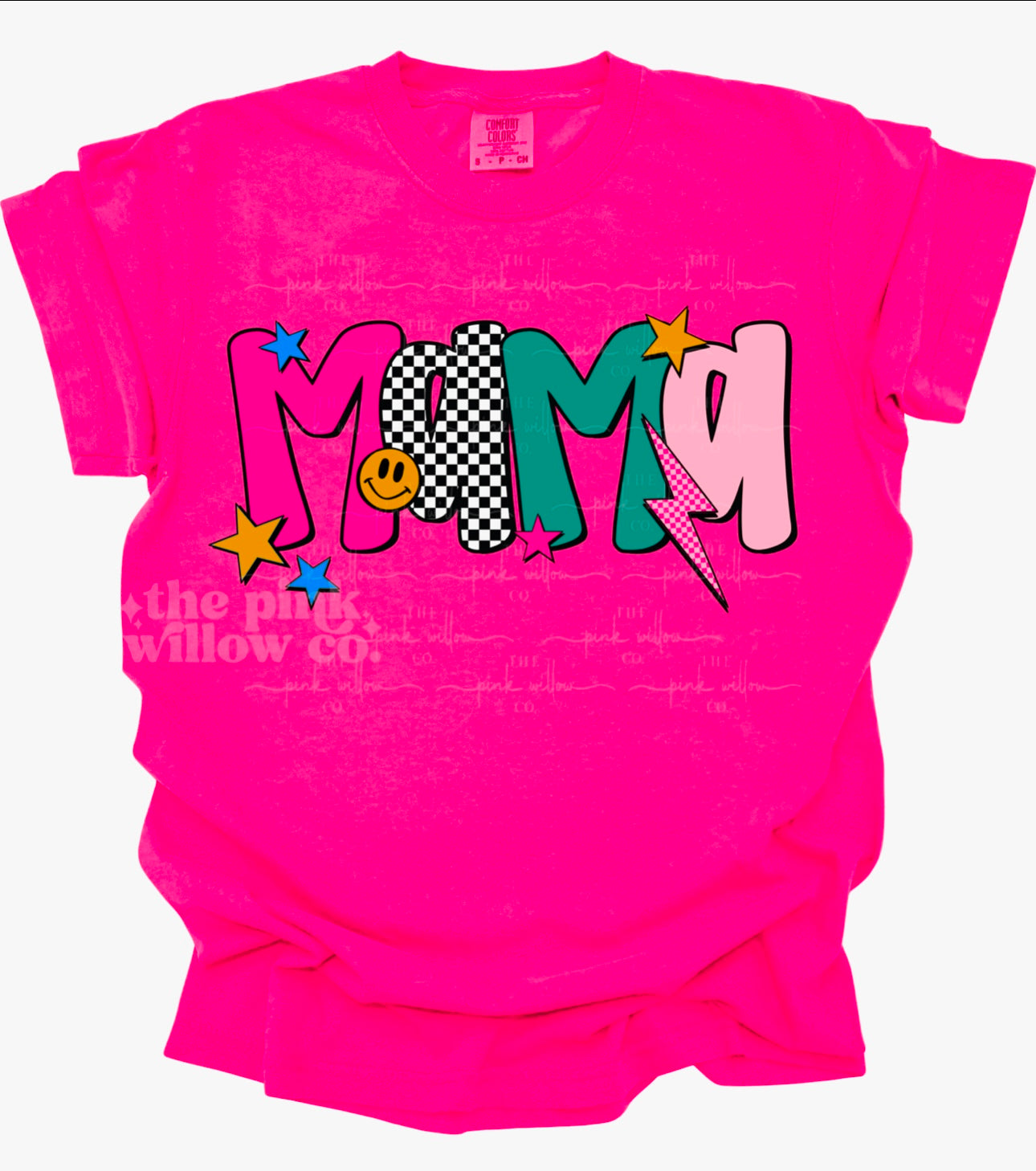 Retro Mama Neon Pink Comfort Colors Tee