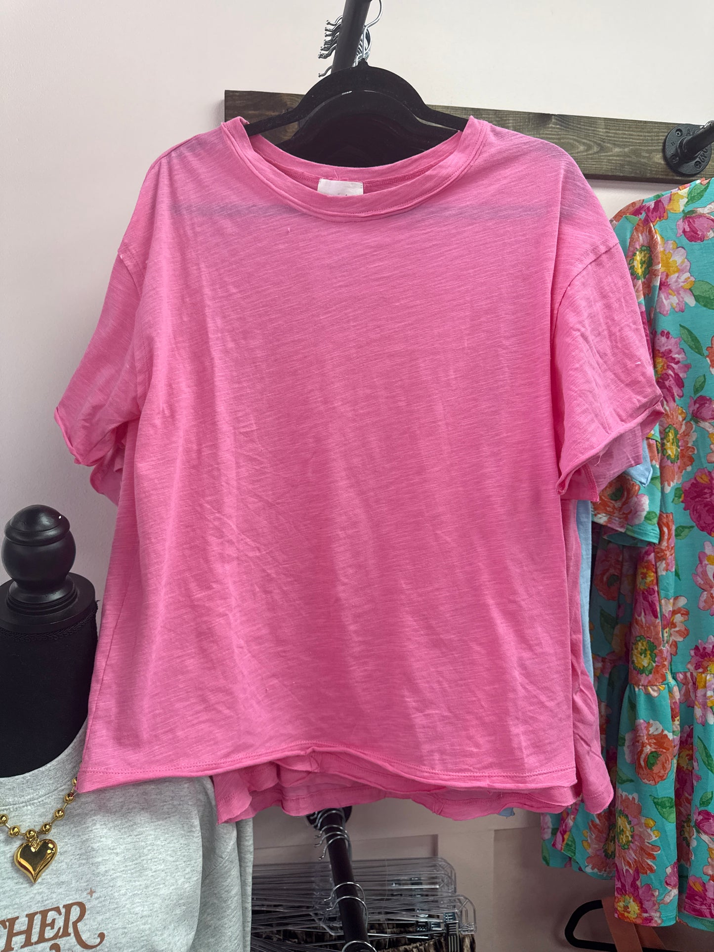 Basic Short Sleeve Cotton Top - Pink