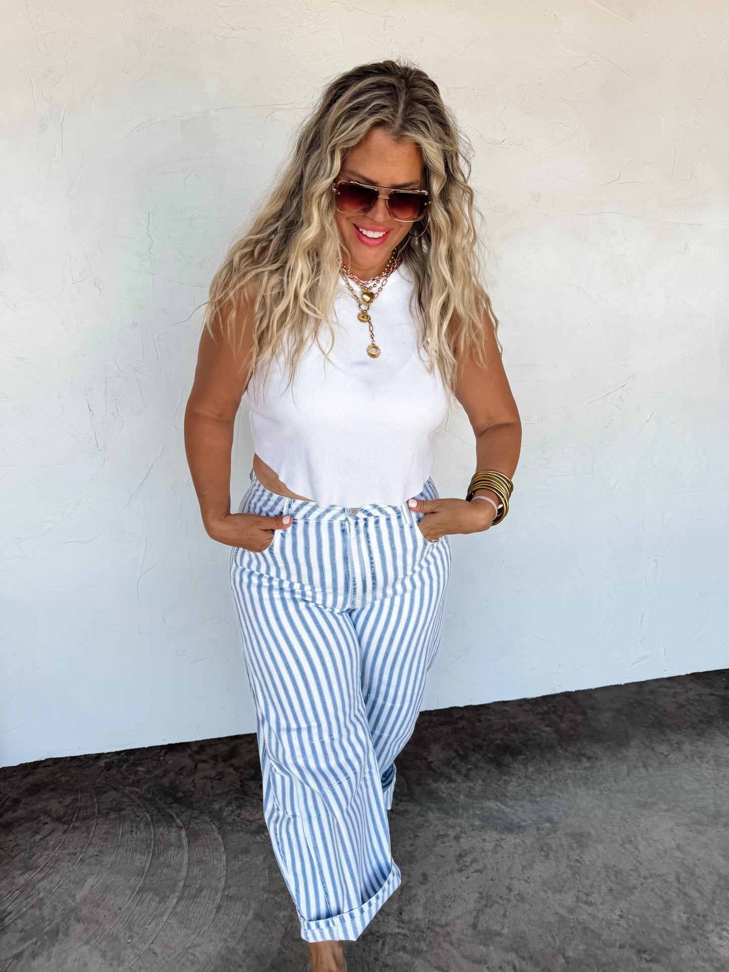 PREORDER - Beachy Stripe Barrell Jeans