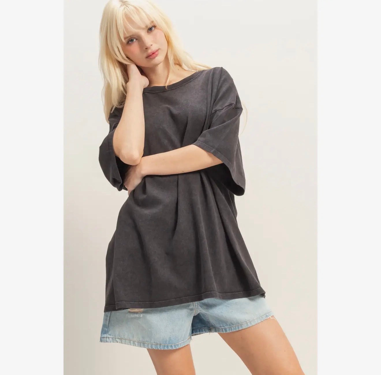 Oversized Mineral Wash Tee - Black