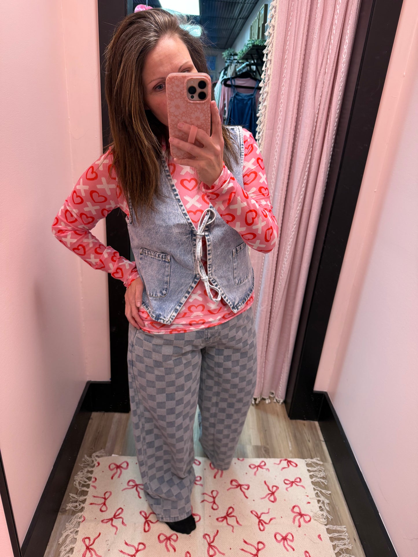 Checkered Denim Jeans