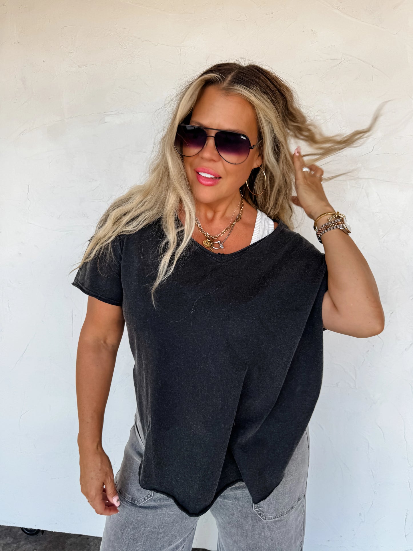 PREORDER - Joey Vneck Washed Cotton Boyfriend Tee