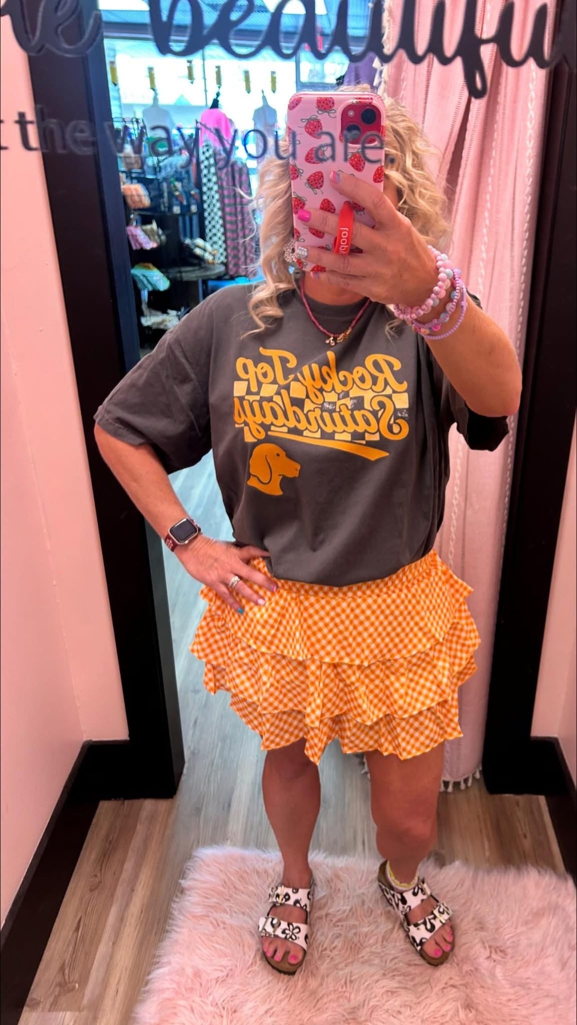 Gingham Print Ruffle Skirt