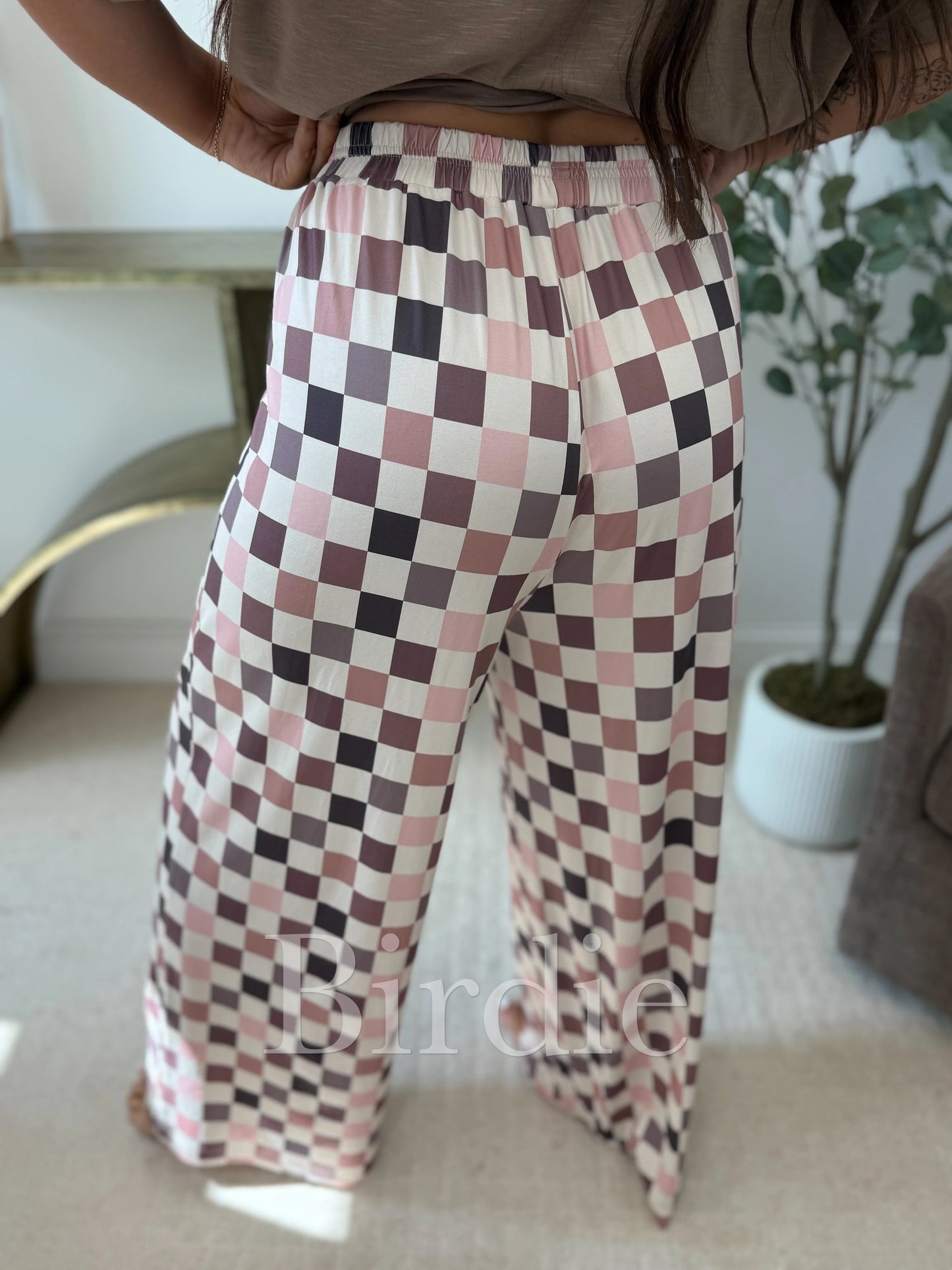 PREORDER - Birdie Flowy Wide Leg Pants - Mulled Berry Checkered
