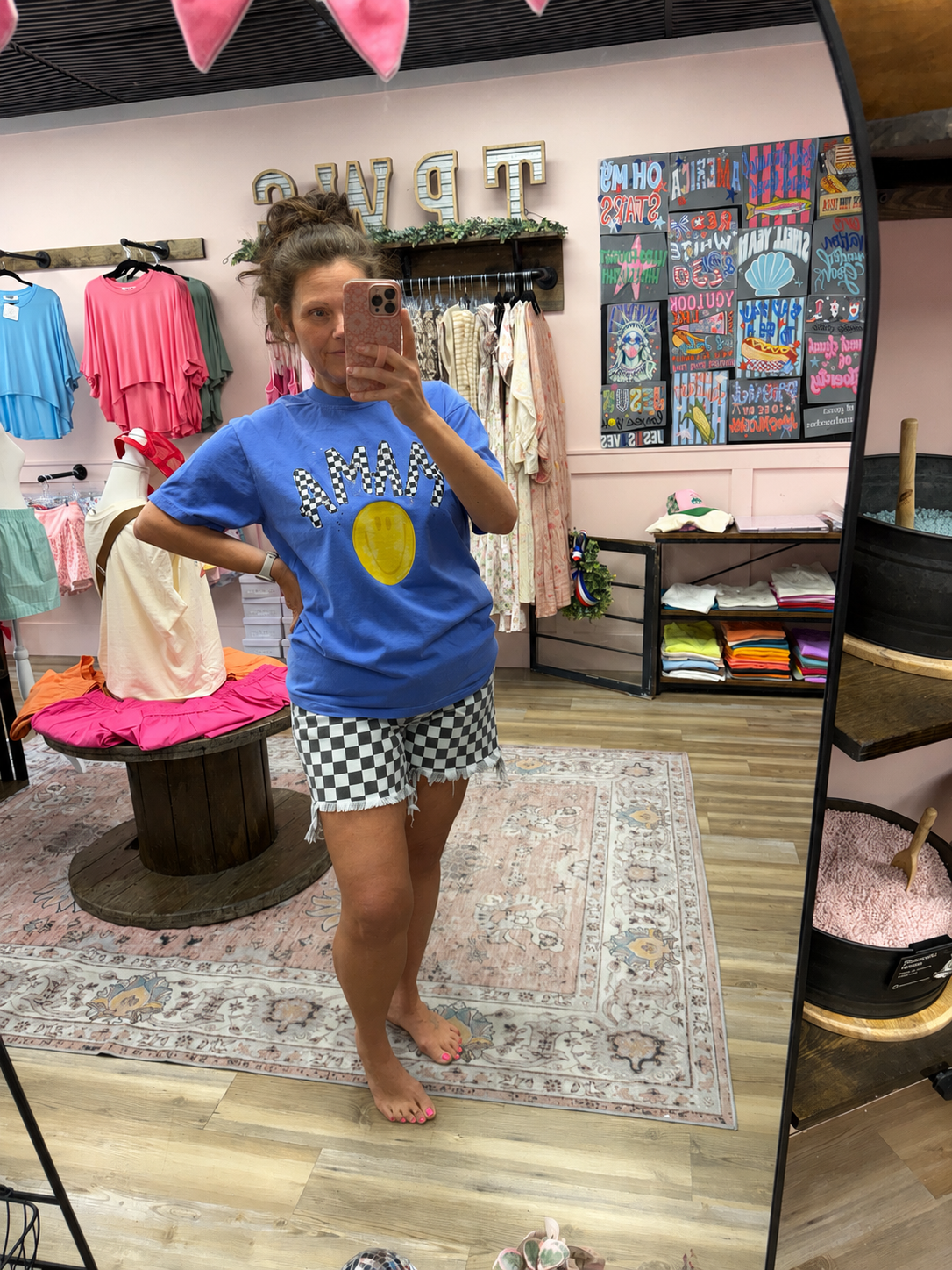 Checkered Smiley Mama Comfort Colors Tee