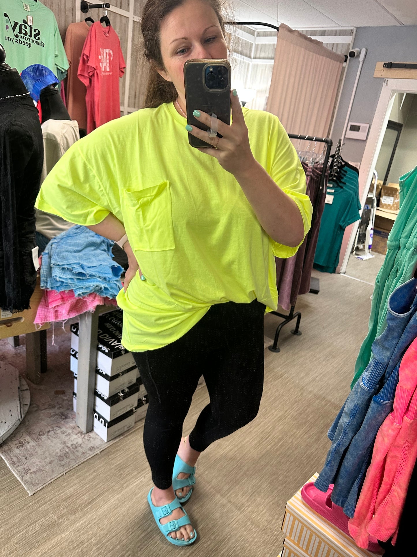 Oversized Raw Edge Boyfriend Tee - Neon Lime