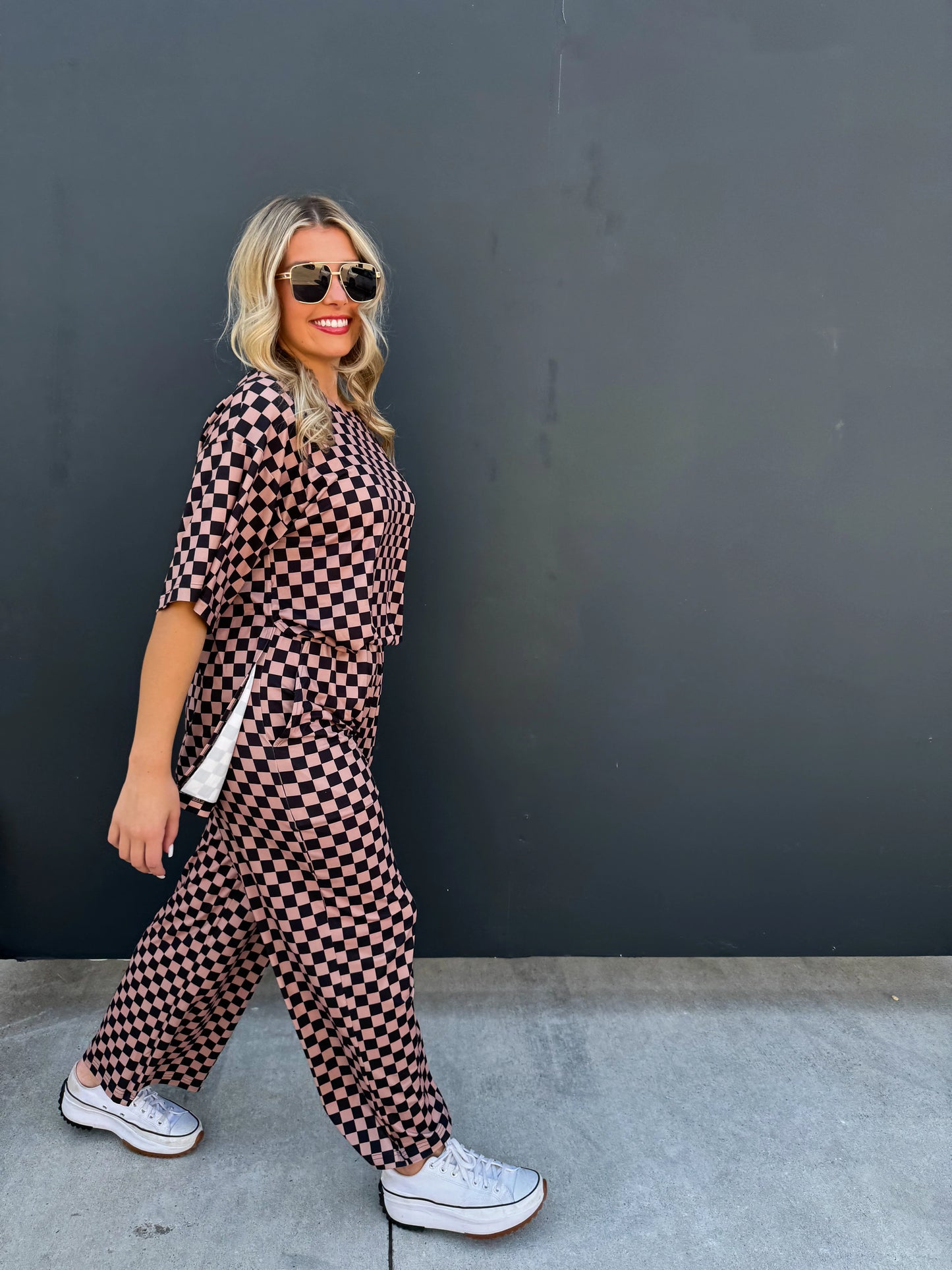 Bold Block Checker Pants - Neutrals