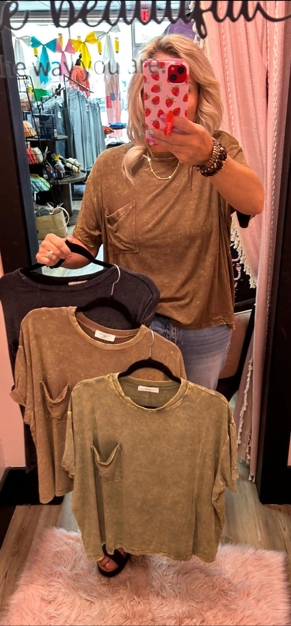 Washed Ribbed Short Sleeve Top - Asst Colors