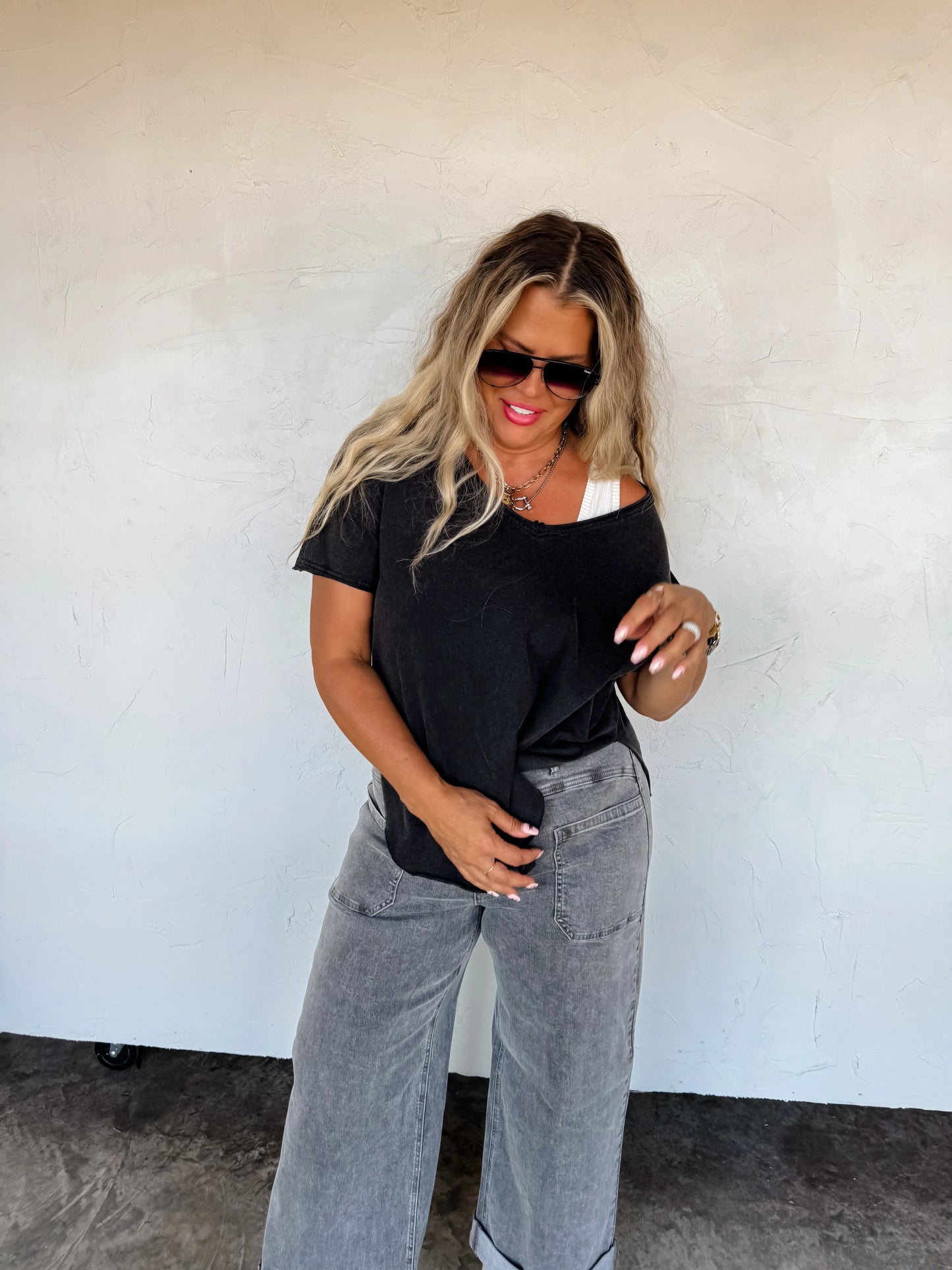 PREORDER - Joey Vneck Washed Cotton Boyfriend Tee