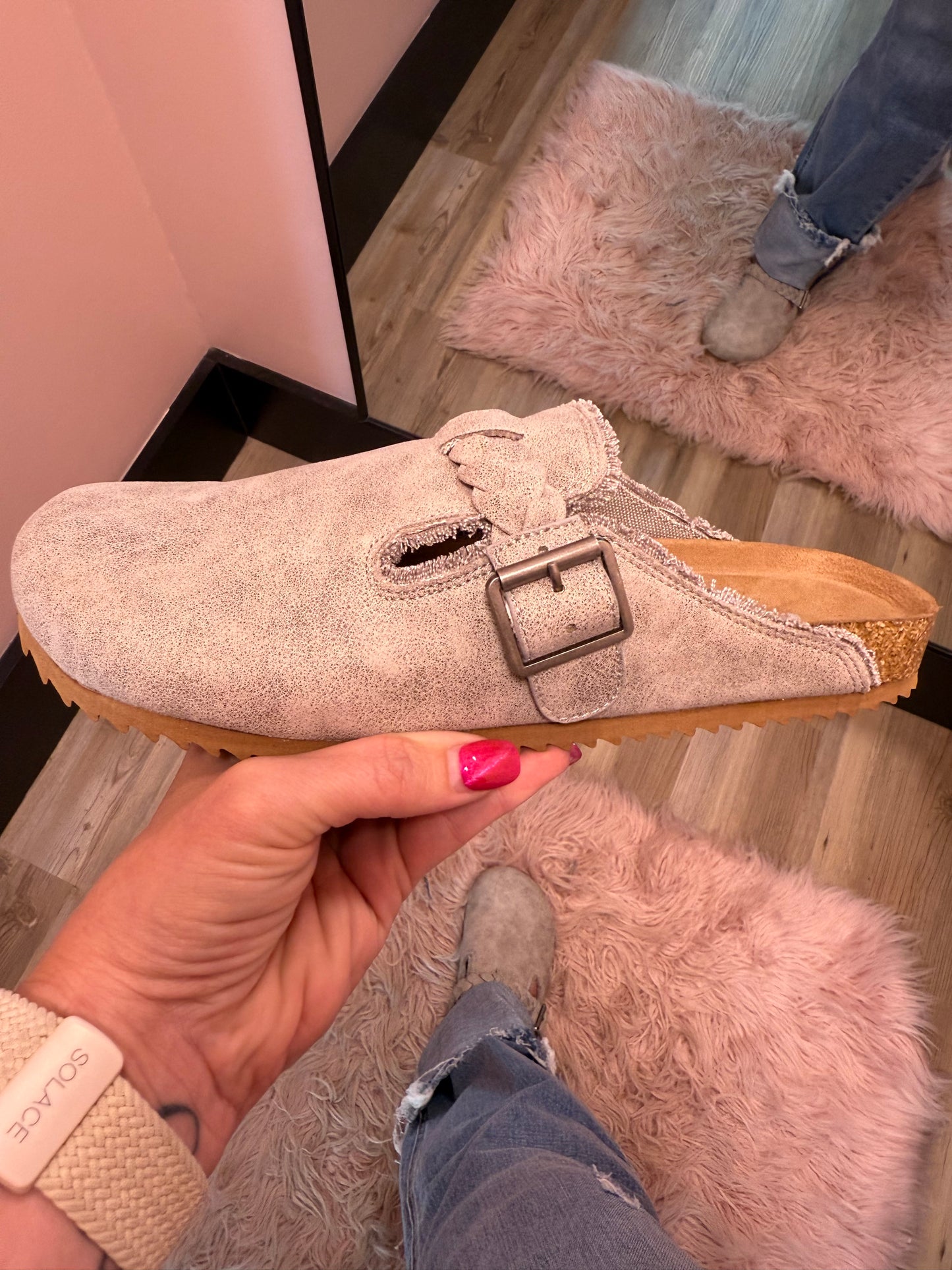 Very G Stone Grey Braided Slides