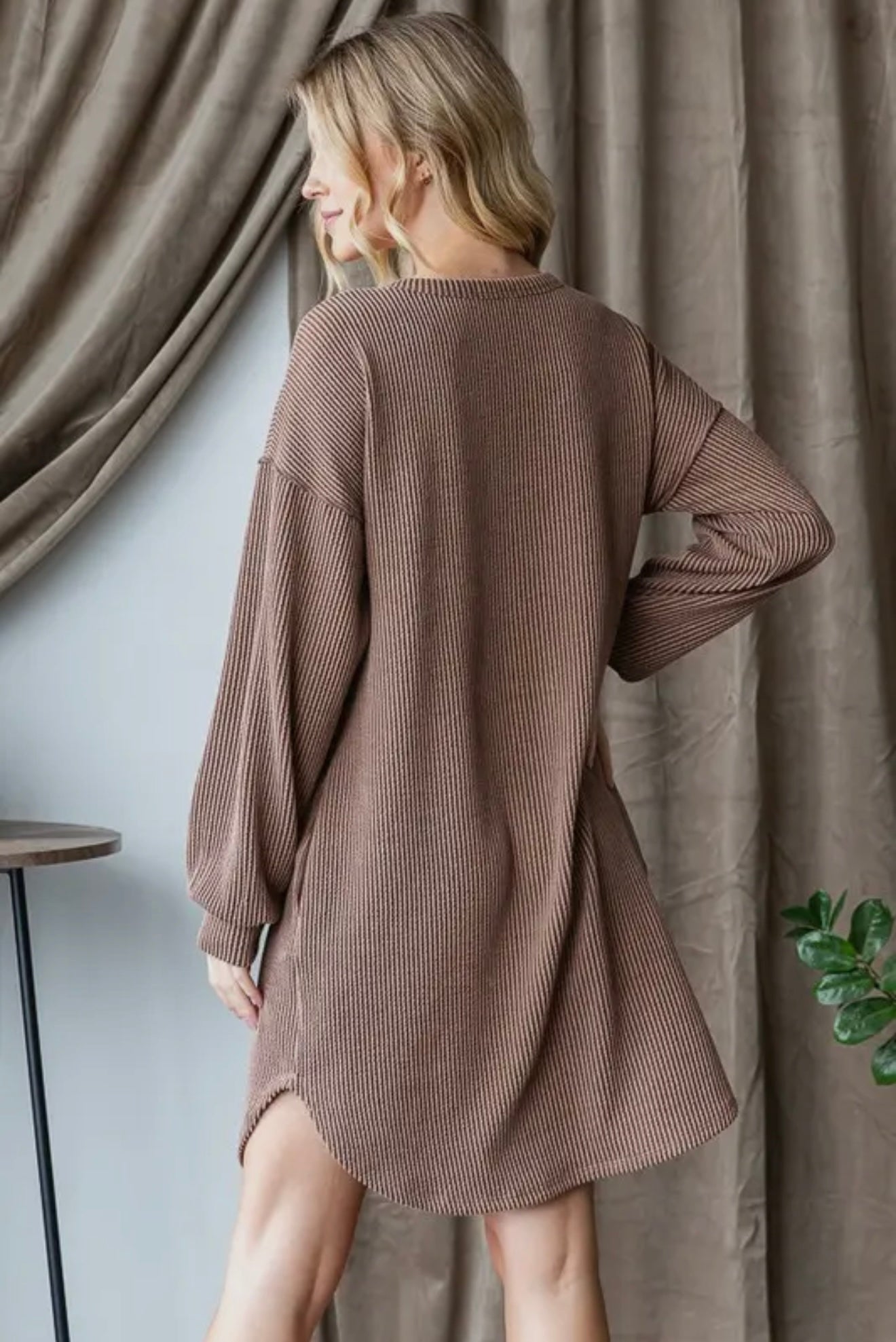 Urban Ribbed Mini Dress - Camel